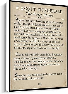 F Scott Fitzgerald Quote,The Great Gatsby,So We Beat On, Boats Against The Current Print Canvas wall art For living room bedroom office home decoration artwork 8"x12"Framed