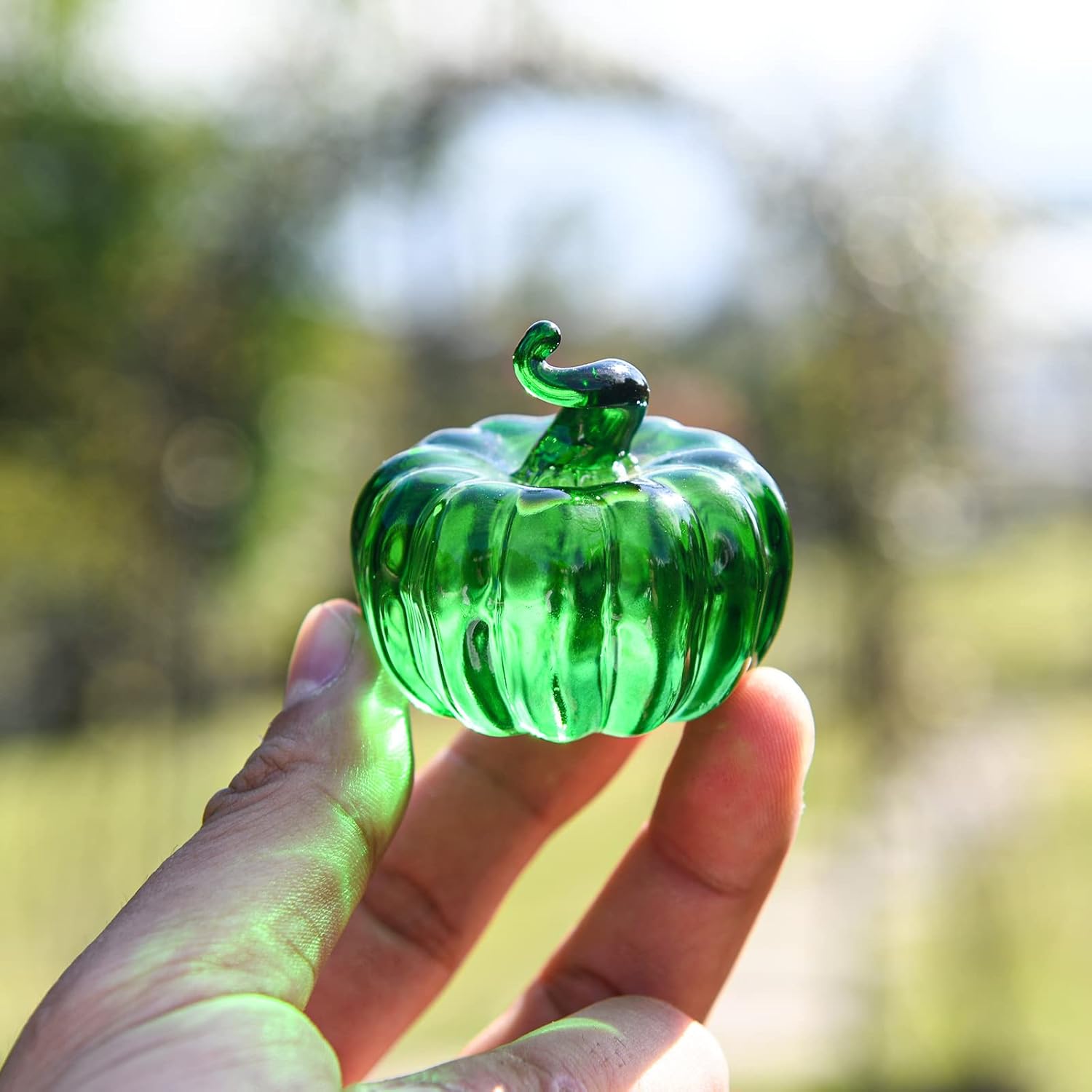 Crystal Pumpkin Collectible - Fall Decorations for Home Glass Fruit Ornament Desktop Paperweight Glass Pumpkin Home Decoration (Green) - Image 6