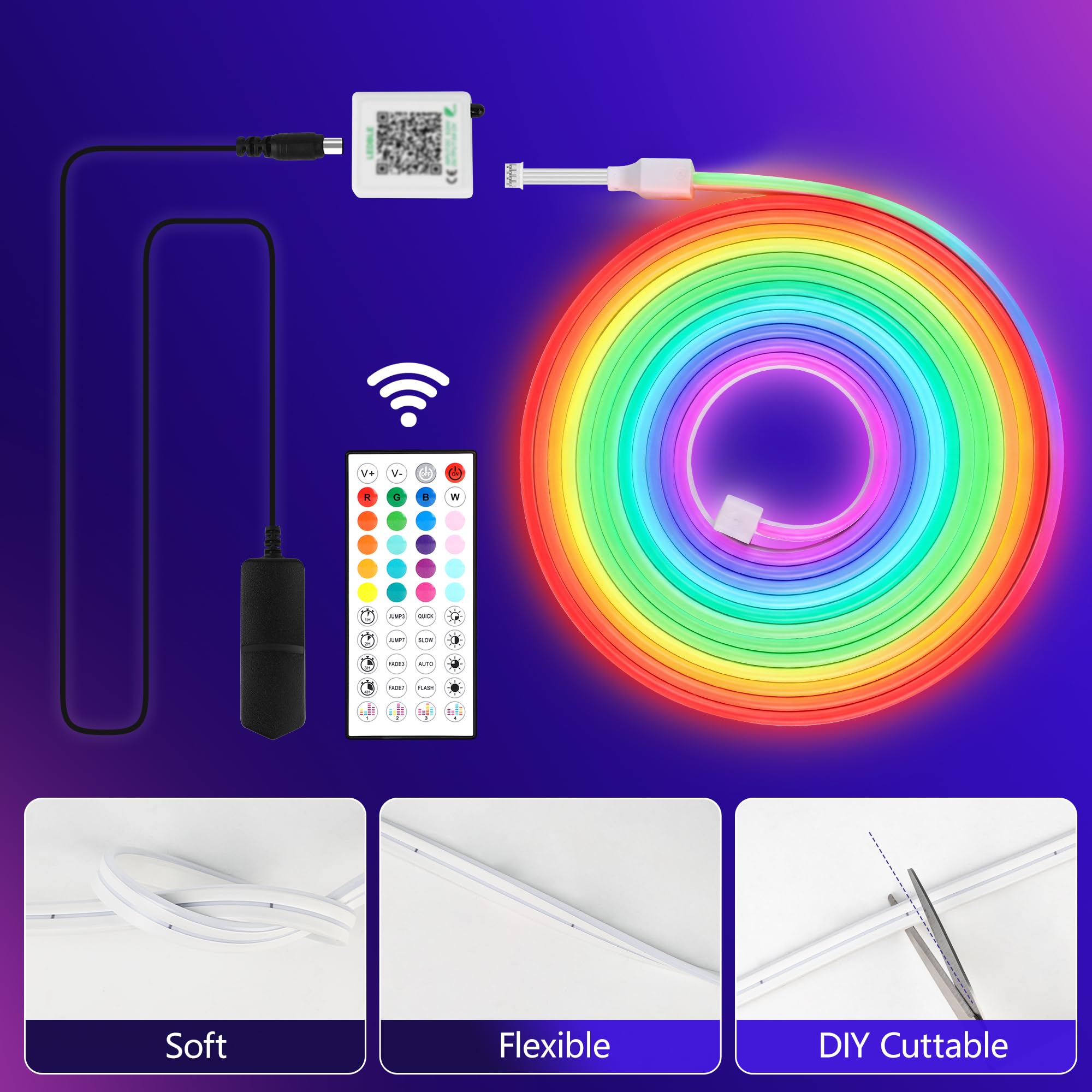 Ruban LED 20M, Bande LED Extérieur RGB, Synchronisation Musicale