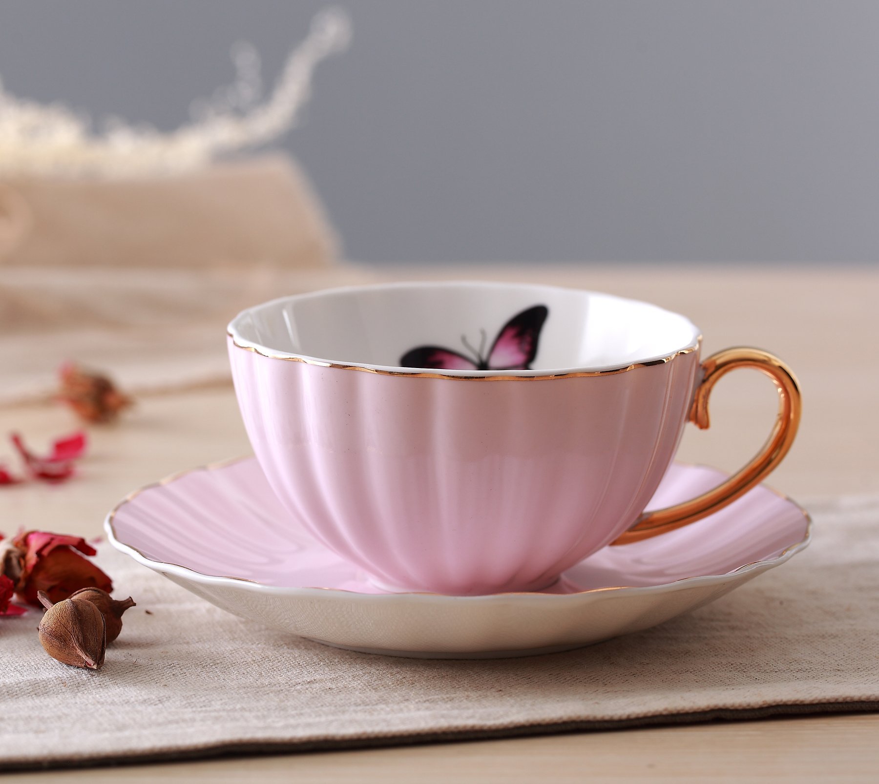 jusalpha® Porcelana Taza De Té Y Platillo set-coffee tazas de café con plato y cuchara fd-tcs03 – 4 Color