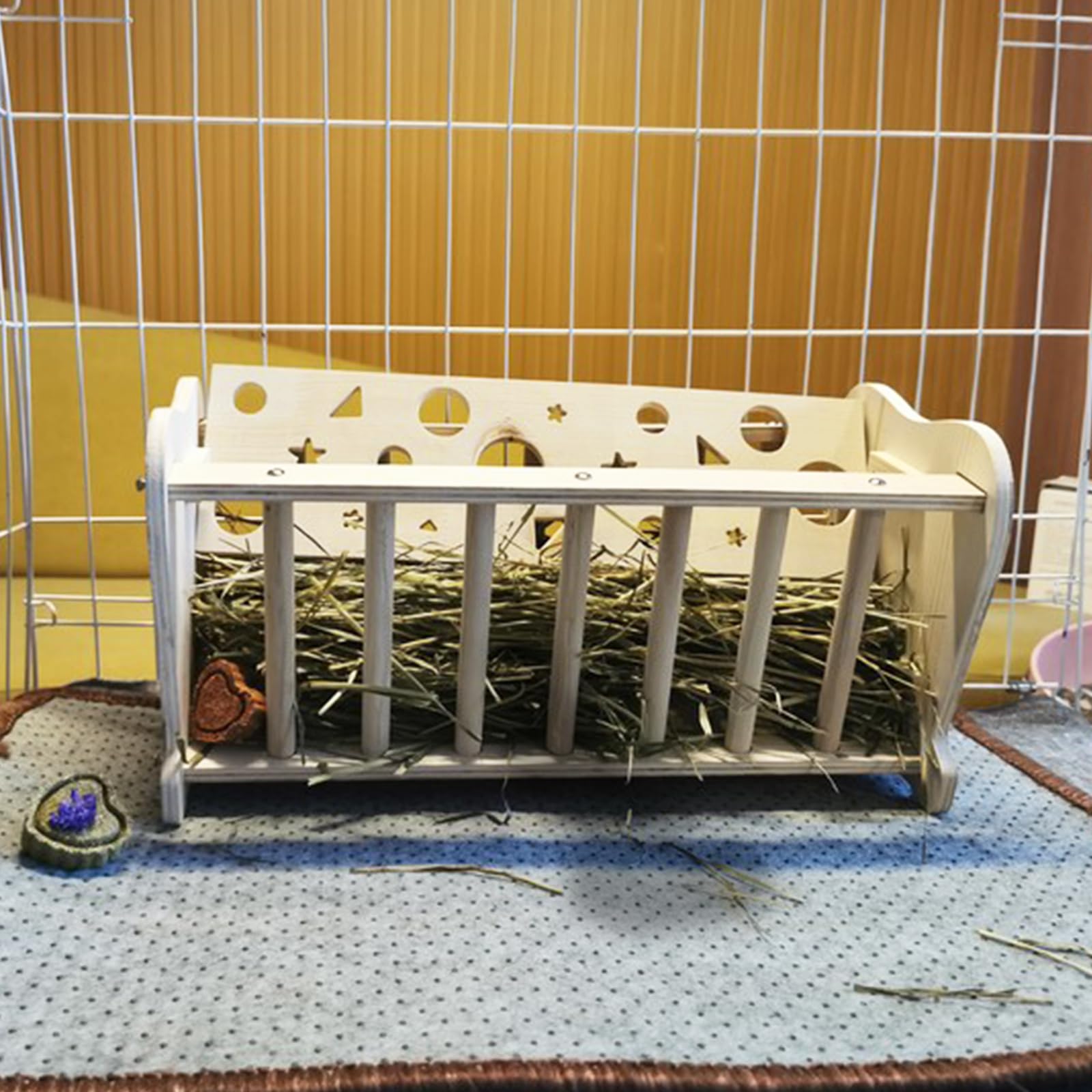 Hamiledyi Rabbit Wooden Hay Feeder Natural Wooden Guinea Pigs Hay Rack Large Capacity Rabbits Hay Holder Food Dispenser for Bunny Chinchilla - image 4