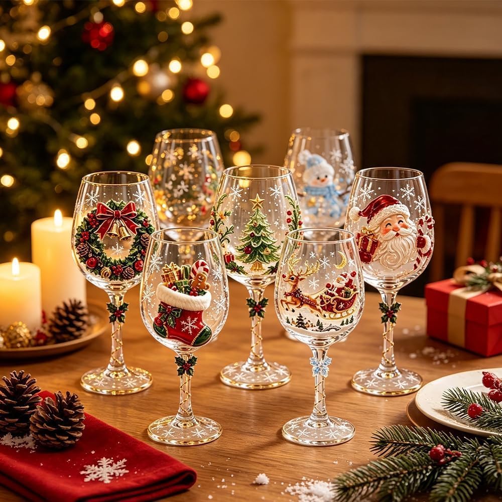 Bicchieri di vino di Natale 3D, calice di vacanza sollevato