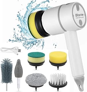 Blarie Power Spin Scrubber, Spin Brush for Cleaning Set, Electric Dishgun, Dish Blaster Cordless, 6 Heads, Rechargeable, 3 Rotating Speeds, Portable, Kitchen, Shower, Floor, Bathroom Cleaning Brush