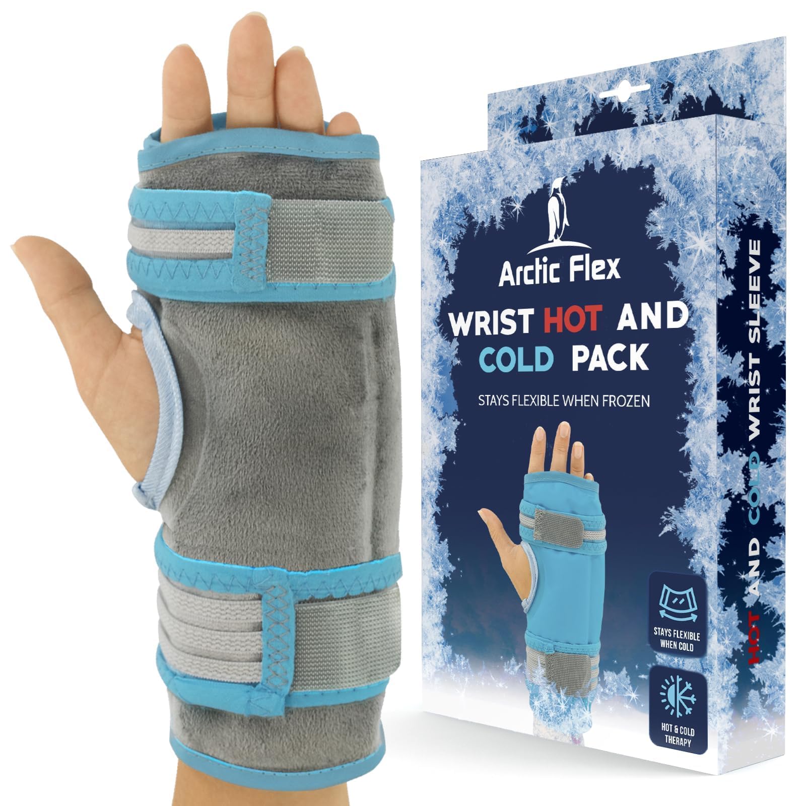 Arctic Flex Wrist Ice Pack Wrap - Hot & Cold Therapy Brace For Hand - Soft Gel For Pain Relief, Rheumatoid Arhtritis, Surgery, Swelling & Sprains - Adjustable Straps For Heating Or Cooling Compression