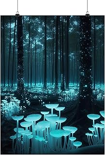 Bioluminescent Fungi Trees Glowing at Dusk - Made in USA Matte Poster