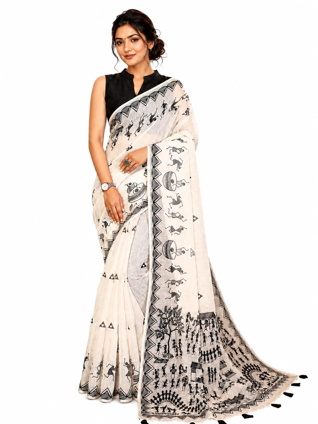 Women's Cotton Linen Printed Saree with Unstitched Blouse Piece | Soft Breathable Lightweight Fabric | Traditional Ethnic Saree for Daily Wear, Office Wear, Casual Wear & Festive Occasions-picture-30