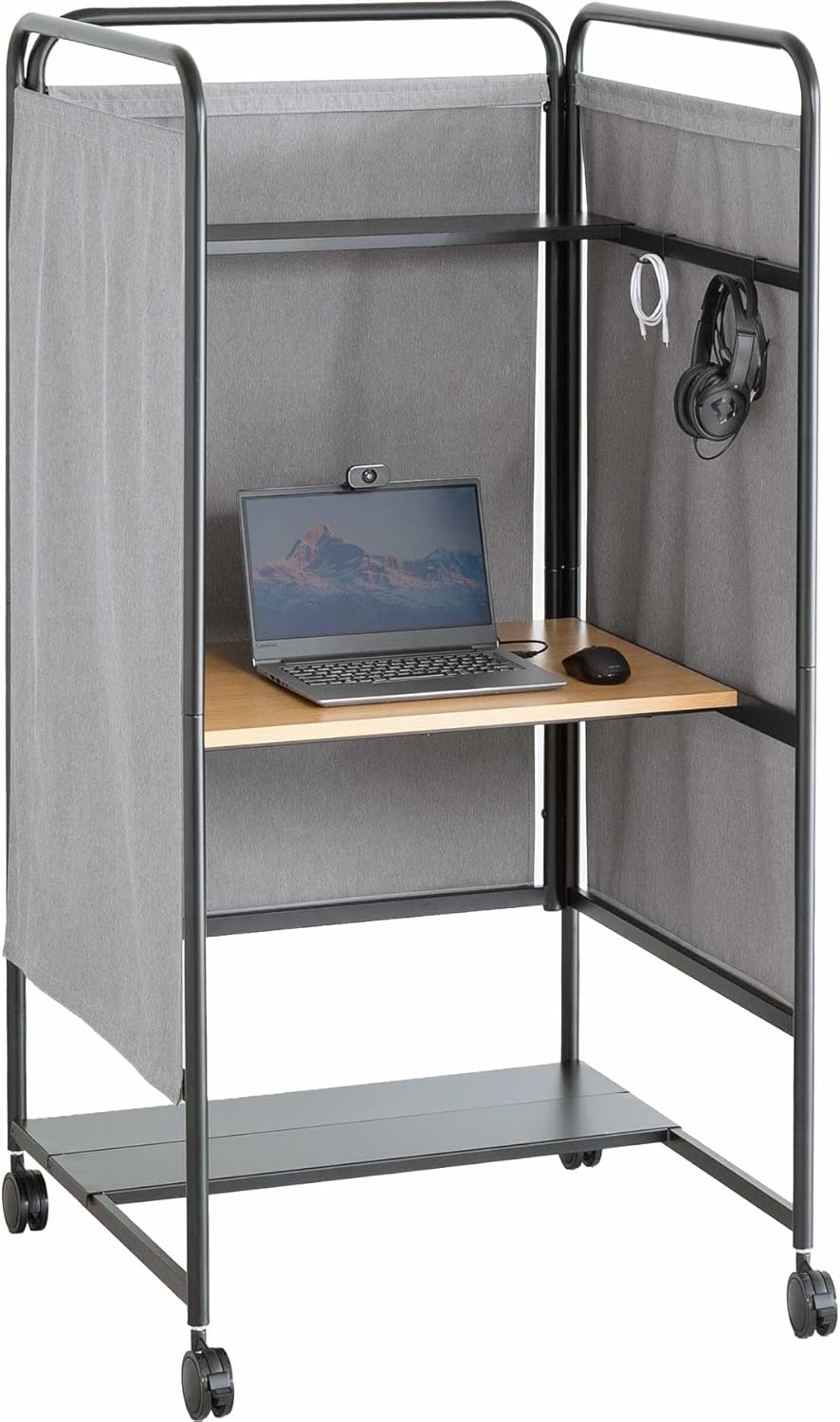 コンパクトデザインの頑丈な三角デスク - ラックとキーボードトレイ