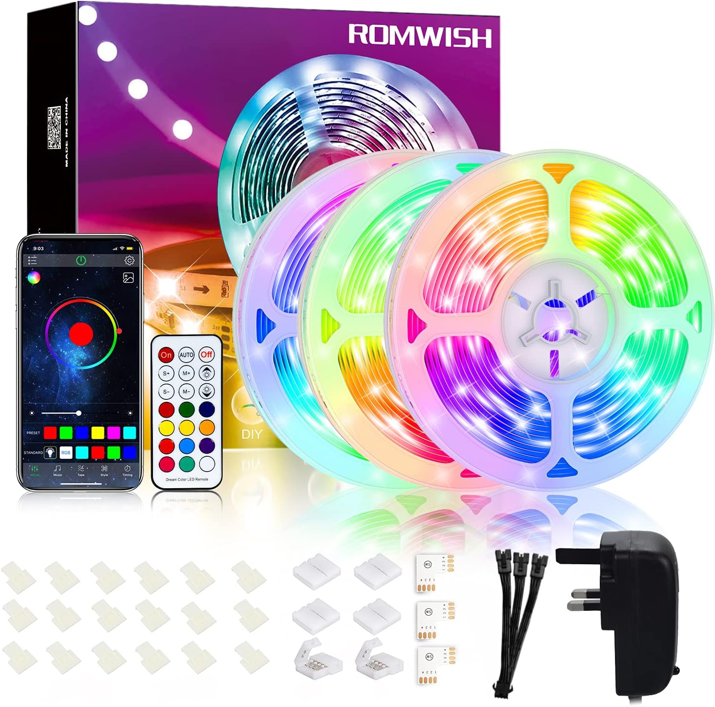 Dreamcolour LED Strip Light 15m ,Romwish Smart Rainbow LED Colour