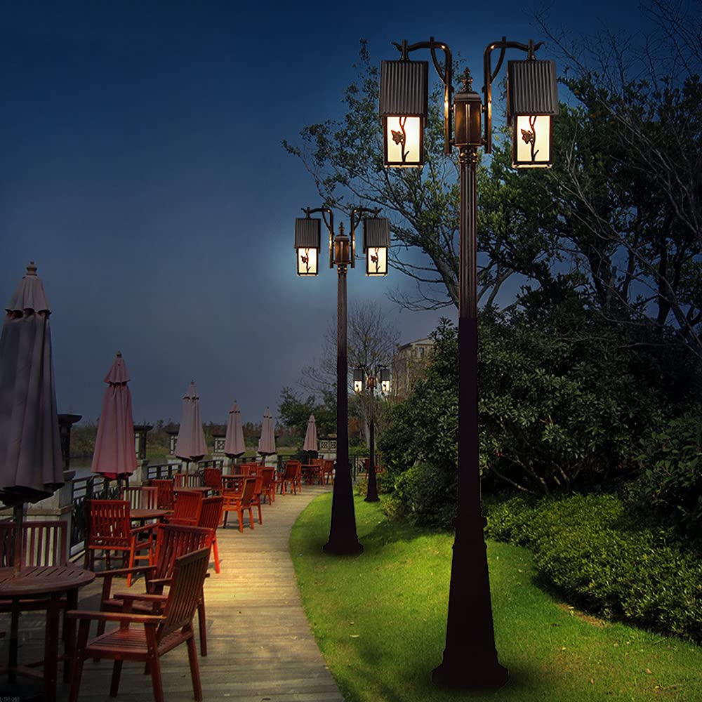 Lamp Post Lights Outdoor,Outdoor Column 2-Lights Black Aluminum Glass Road Lamps Traditional Victorian Exterior Watertight Patio Landscape Street (Height: 2M)