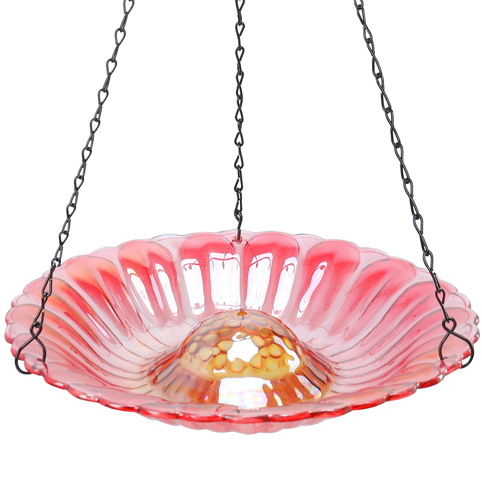 MUMTOP Hanging Bird Bath-Bird Baths for Outdoors - 12 Inch Glass Bird Water Bowl Bird Feeders for Outside, Garden, Lawn Yard Decor（Red）, Medium