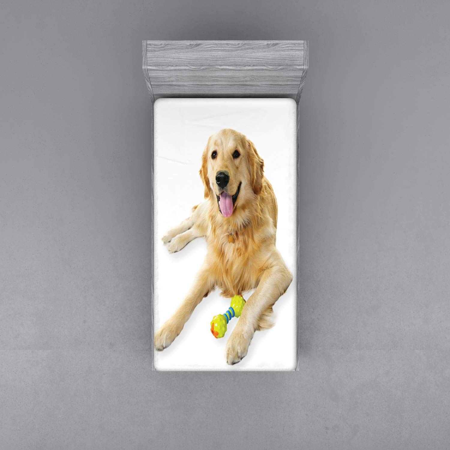 Ambesonne Golden Retriever Fitted Sheet, Pet Dog Laying Down with Toy Friendly Domestic Puppy Playful Companion, Bed Cover with All-Round Elastic Deep Pocket for Comfort, Twin XL Size, Sand Brown