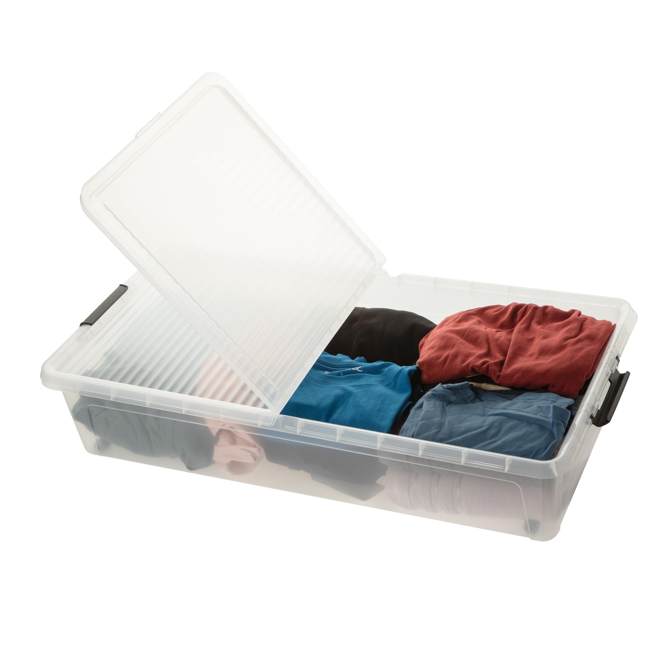 SUSTANIA Set di 6 scatole trasparenti sotto letto in plastica con coperchi di chiusura – Cassettiera sotto il letto piatto per risparmiare spazio