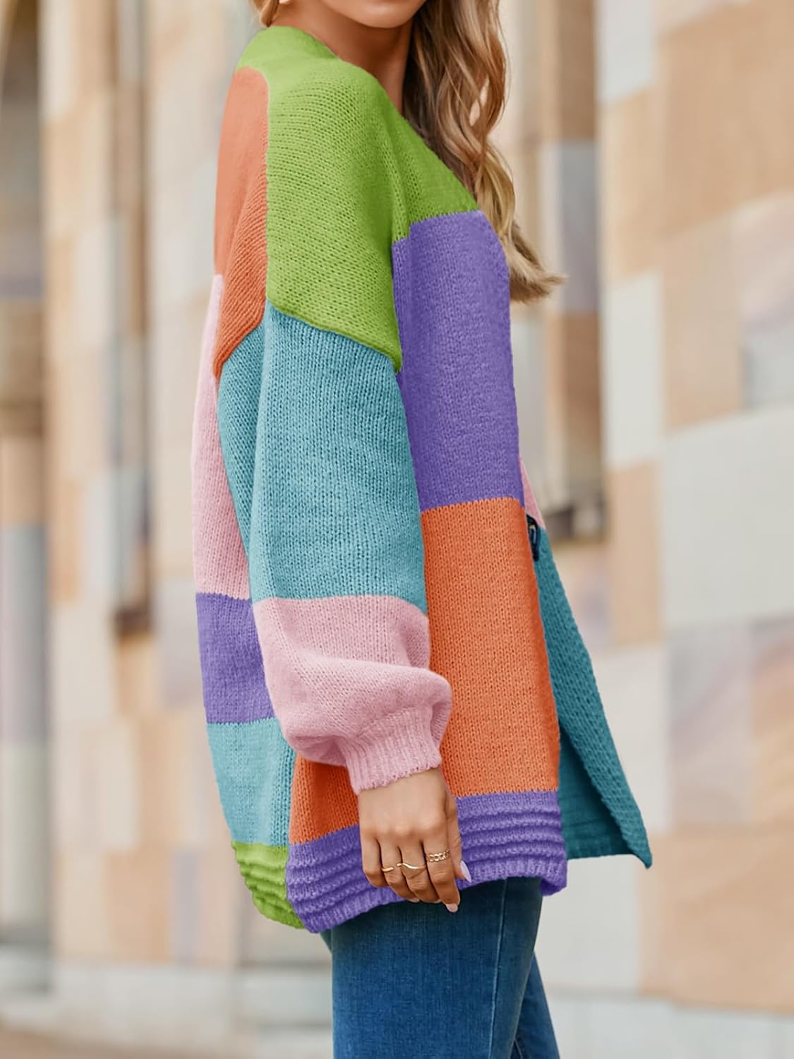 Saodimallsu Womens Boho Cardigans Colorful Long Sleeve Cardigan Open Front Sweaters Chunky Knit Coats Loose Fit 2025 - Image 3