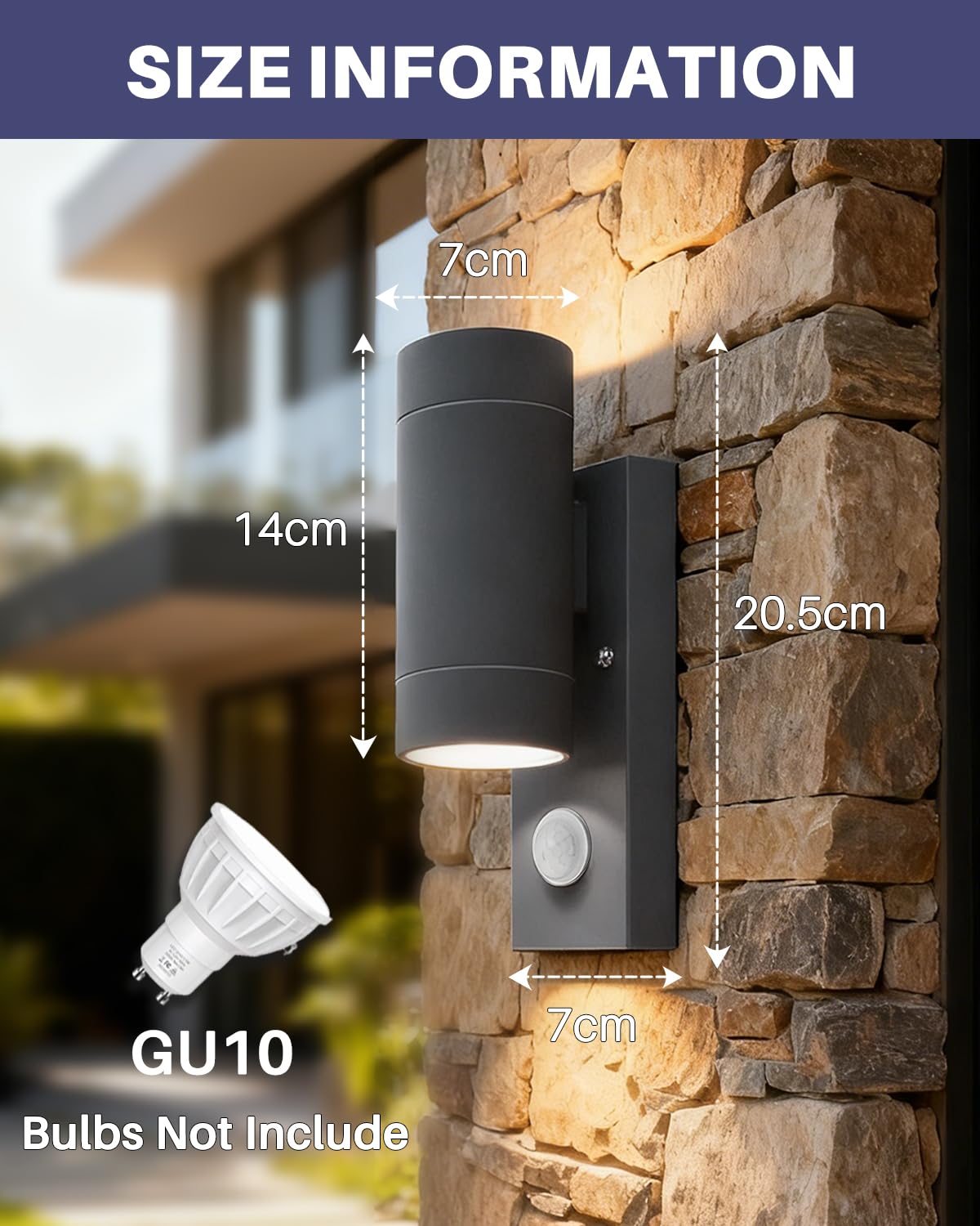 EBION 2 Pieza Aplique Pared Exterior con Sensor de Movimiento,Antracita | IP65 Lámpara de Pared Exterior Arriba/Abajo,Apliques Exterior de Aluminio para Jardín Entrada,GU10,Bombillas No Incluidas