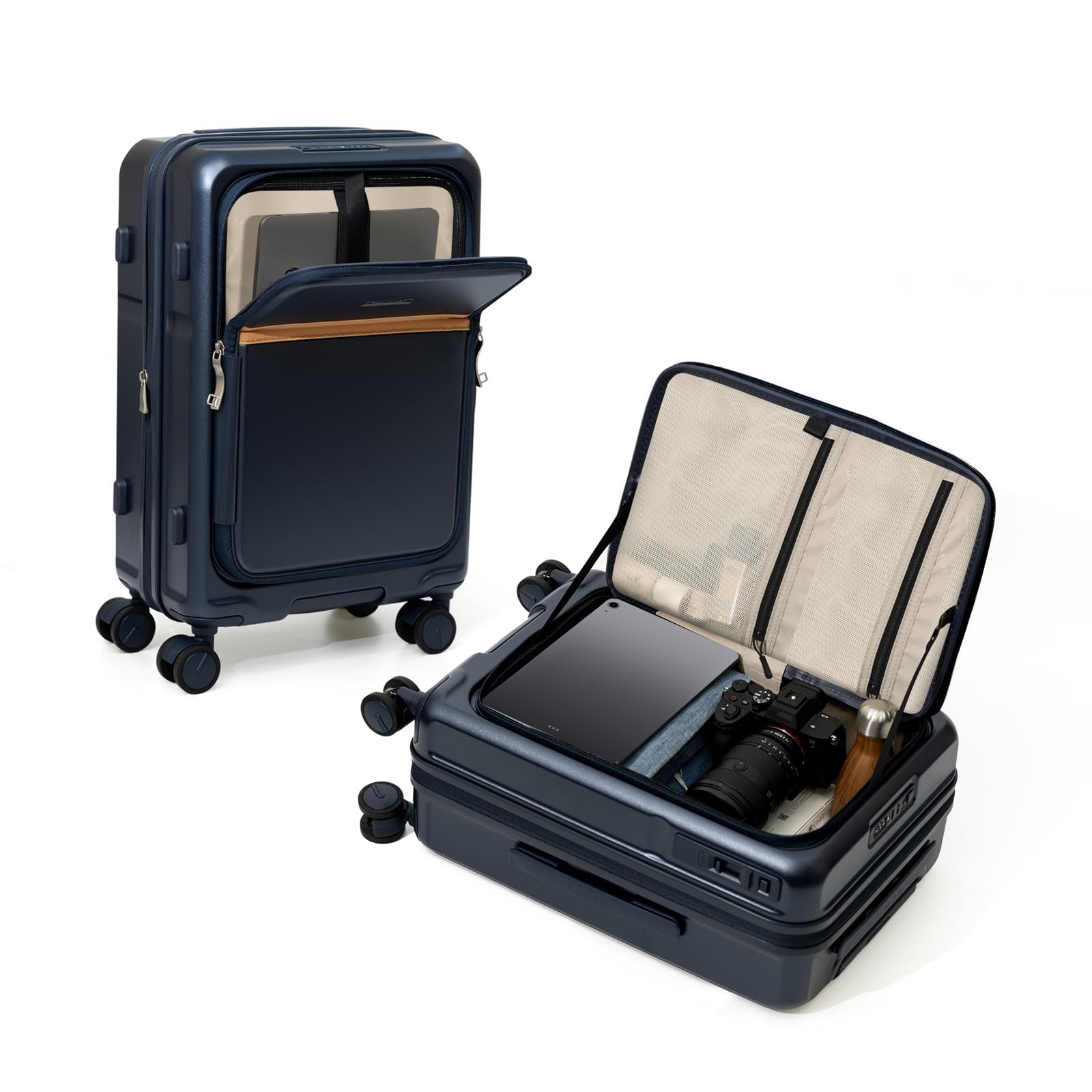 ROAMING Expandable 20 Inch Carry On Luggage with Mute Brake Wheels Airline Approved Hard Shell Suitcases with Front Pocket Top Opening Luggage with