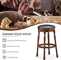 Vista 6 de ERGOMASTER Juego de 2 taburetes de bar giratorios de 29 pulgadas, madera de caucho, marrón