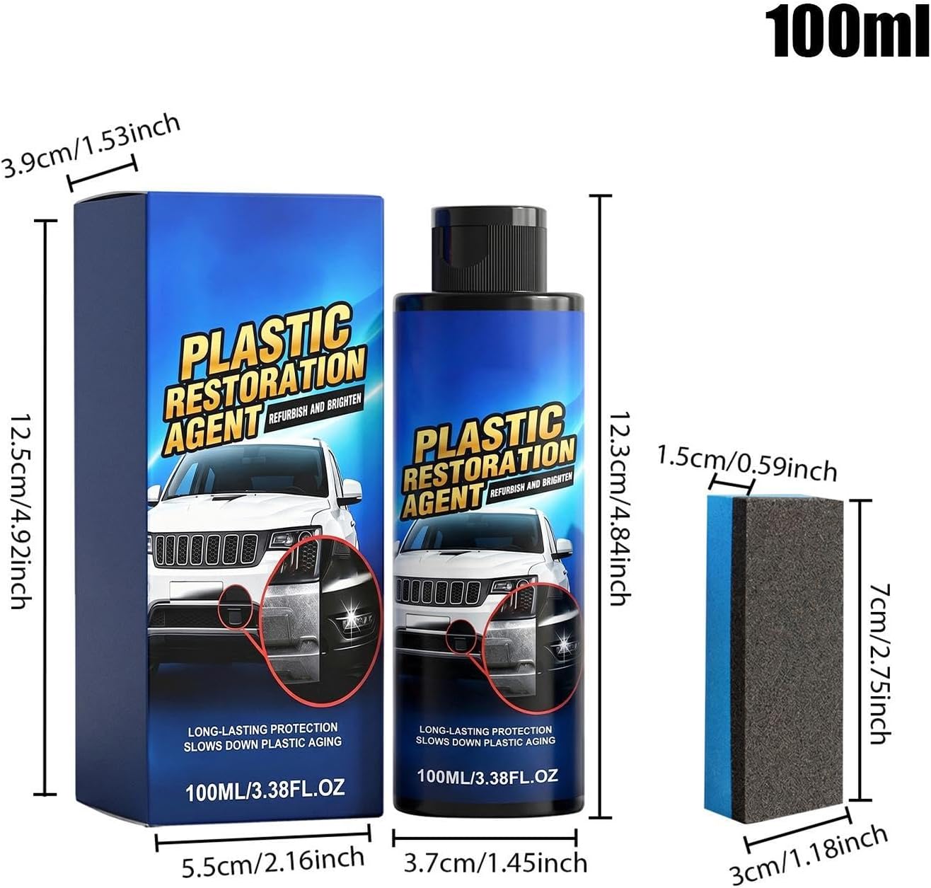 Trim Restorer for Cars - 100ml Scratch Removal Agent | with Sponge Car Interior Restorer | for Vehicle Detailing Steering Wheel Dashboard Interior Exterior Shine
