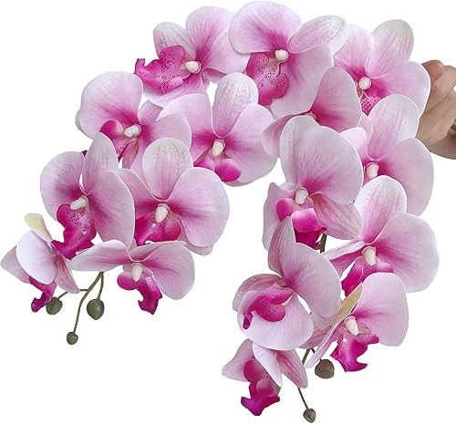 Miniatura 8 de 5 piezas de flores artificiales de orquídea, flores artificiales de Phalaenopsis de 32 pulgadas para decoración del hogar y boda (blanco con manchas)