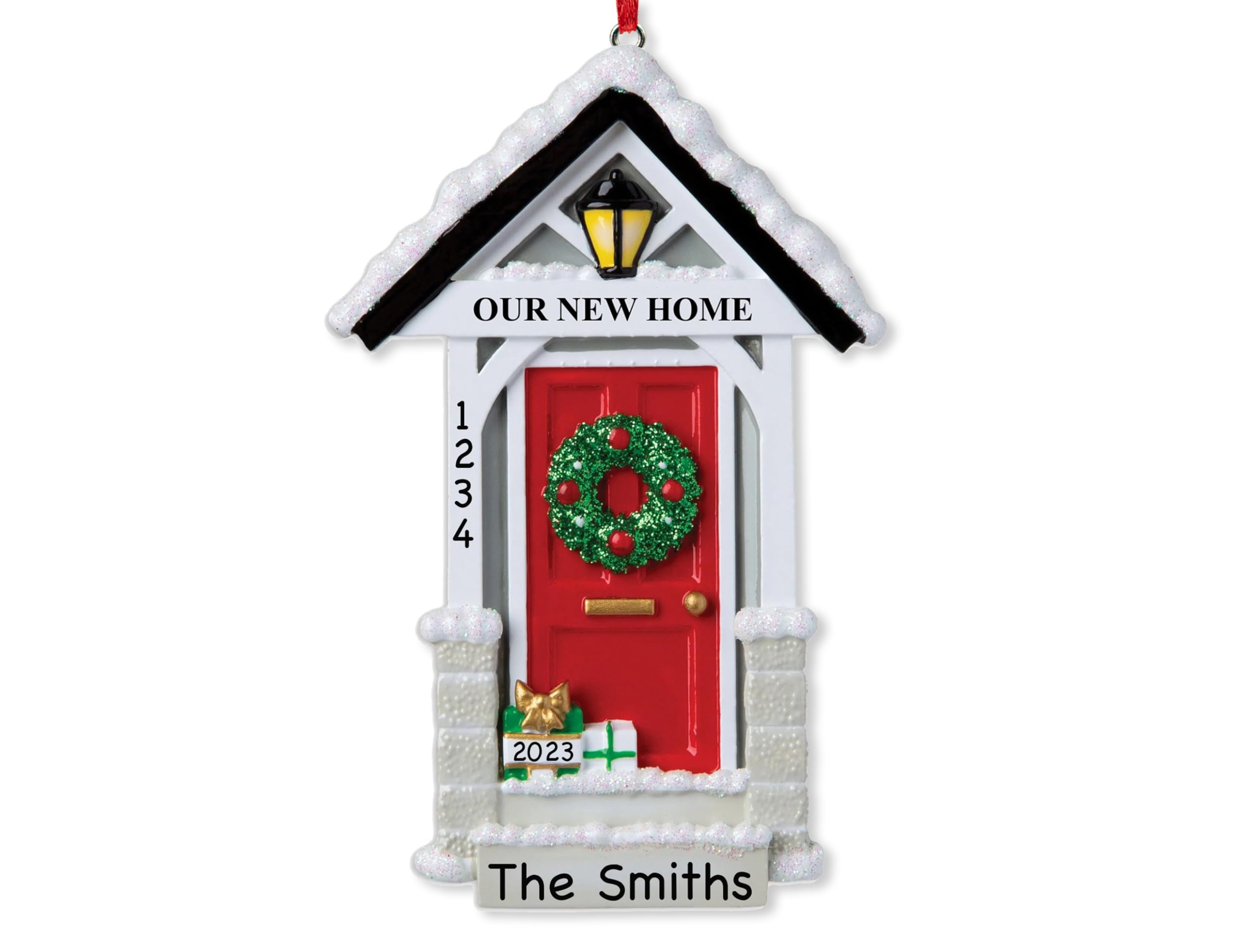 Personalized New Home Christmas Ornament 2024 | Red Door Xmas Tree Decoration Glitter | First Year in New House, Our 1st Apartment, New Neighbor Housewarming Keepsake Gift - Custom Name Year