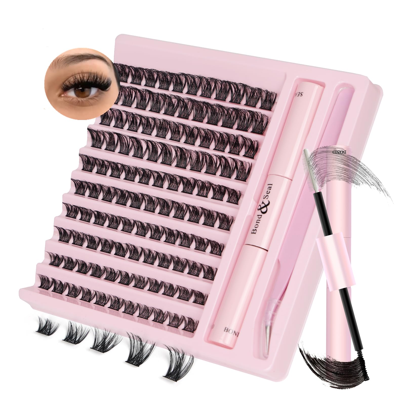Cluster Eyelash Extensions Kit,DIY Lash Extension Kit Cluster Lashes 100pcs Individual Eyelash Extension Kit with Lash Bond and Seal, Application at Home Lash Extension Kit(S03)