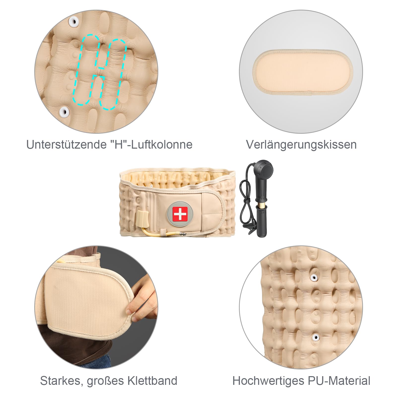 Dekompressions Rückengürtel, Rückenstützgürtel für Männer und Frauen, bei Rückenschmerzen und Nervenschmerzen, Rückenbandage und Rückentraktionsgerät für Taillenumfänge von 74-124cm, Beige