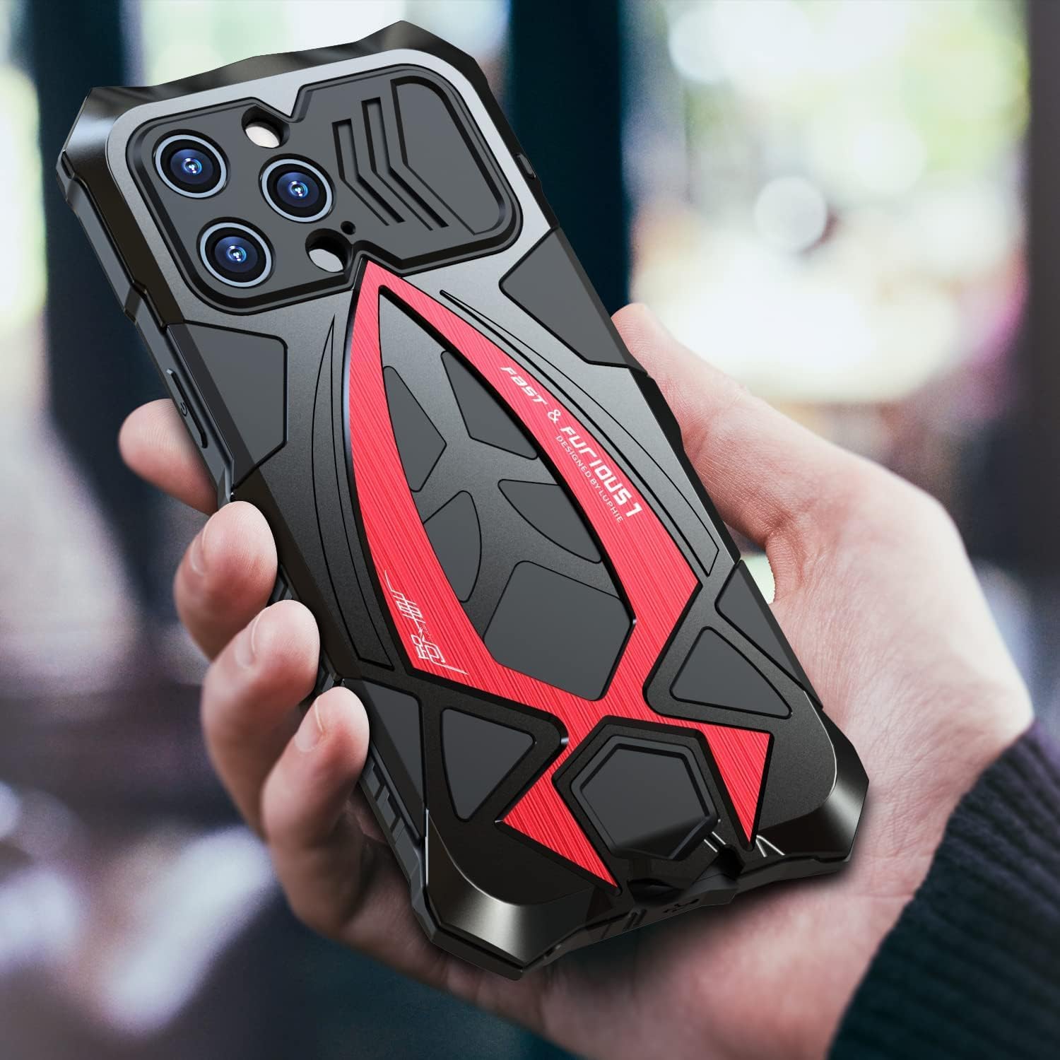 Armor Phone Case for iPhone 13 Military Grade Protective Heavy Duty Full Body Cover Aluminium Bumper Built-in Silicone Shockproof Dustproof - Black + Red