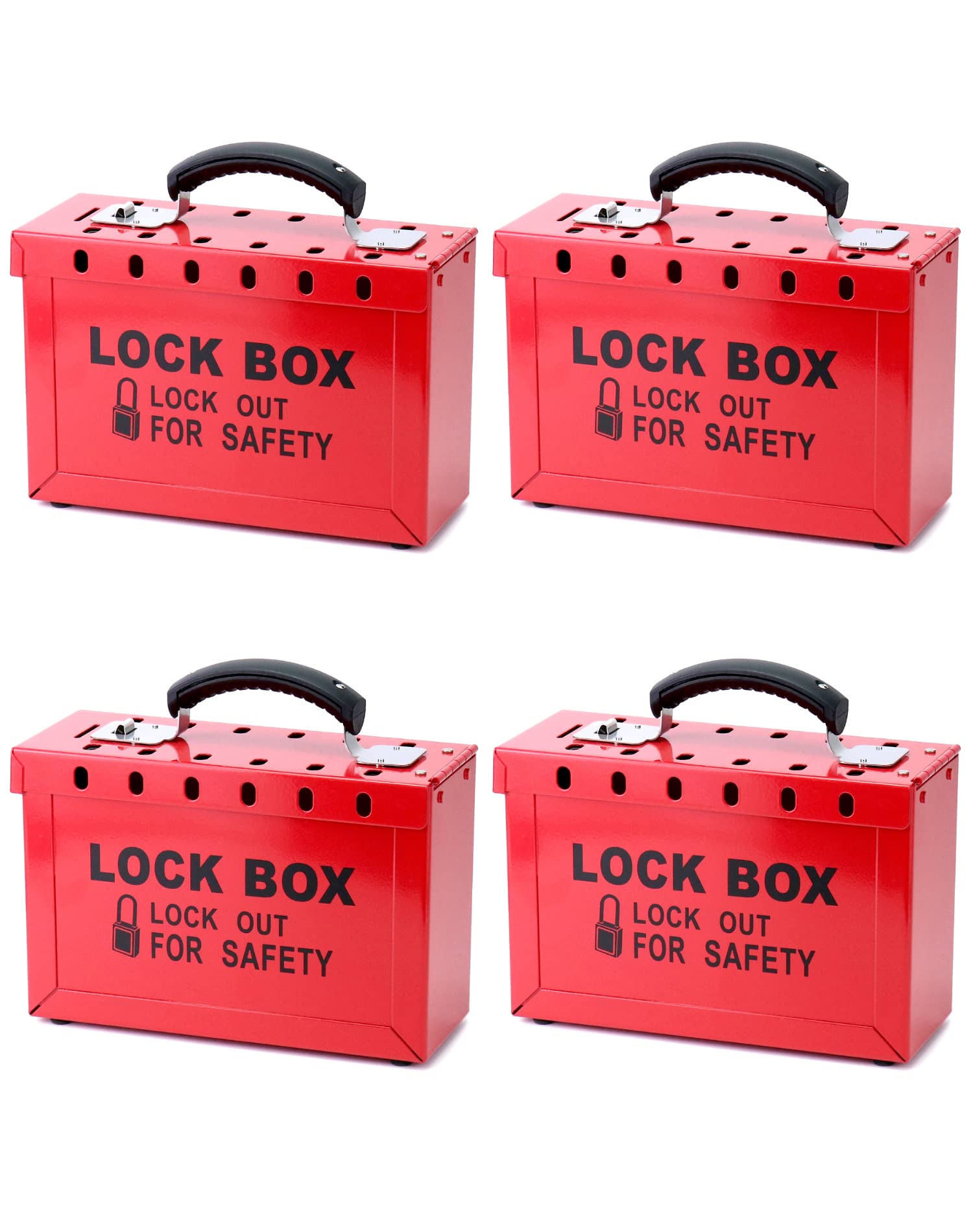 QWORK Lockout Tagout Group Lock Box - 4 Pack Steel Lockout Box with12 Padlock Capacity Enhance Workplace Safety, Red