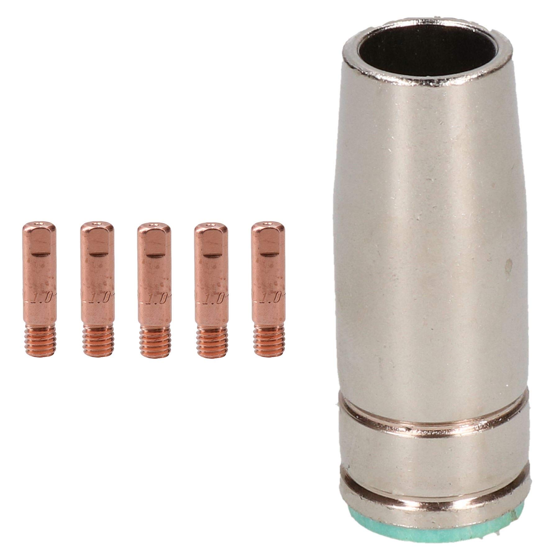 1 shroud & 5 x 1.0mm Contact Tips MIG Welding Binzel Style Euro Torch MB25