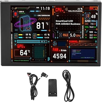 3.5 Inch IPS Dimmable PC Temperature Display with Holder, 360 Degrees Rotation, USB C, Theme Editor, Monitor for CPU, GPU, Data Monitor