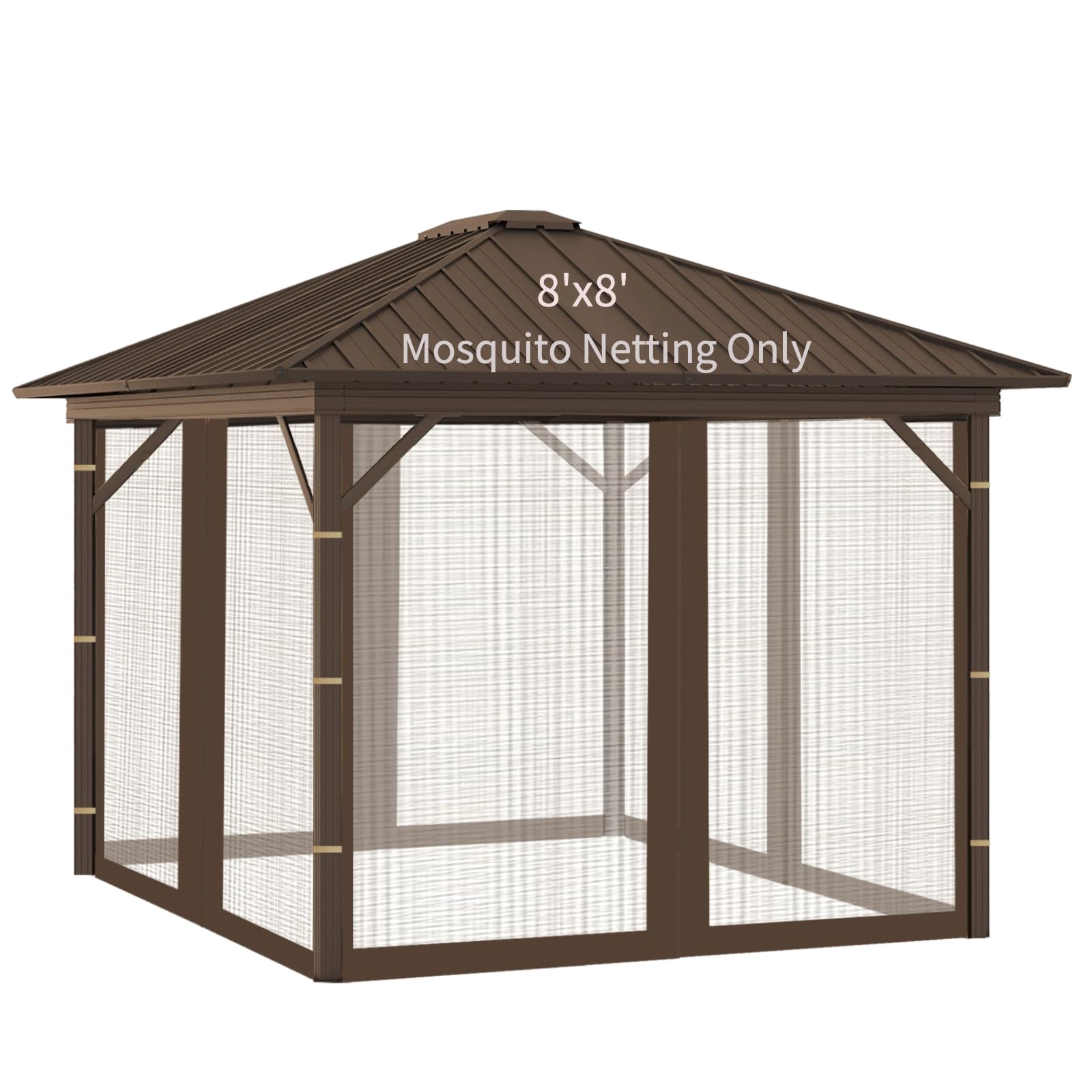 Hiviva Replacement Gazebo Mosquito Netting 8x8 FT, Universal Netting for Canopy Tent, 4-Panel with Zipper for Outdoor Patio, Backyard (Mosquito Net Only,Brown)