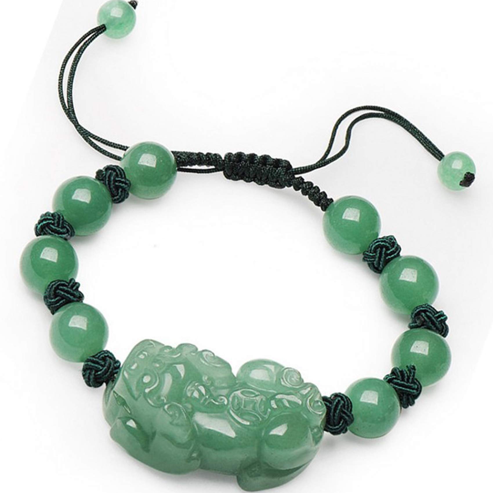 Bracelet Pixiu Feng Shui en authentique jade cyan tissé main, amulette de chance pour femme