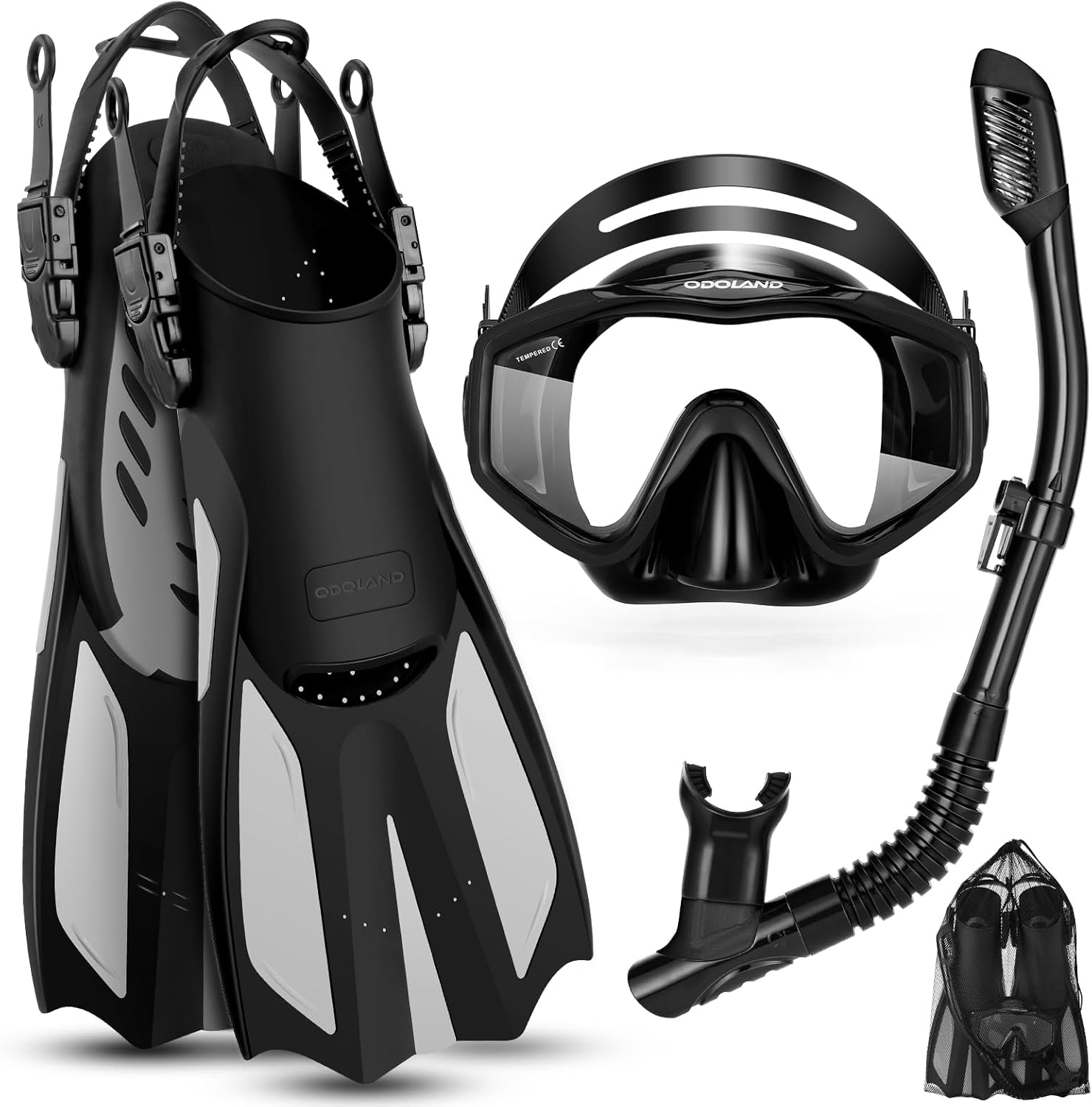 Odoland 4 in 1 Snorkel Set, Snorkeling Packages with Dry Top Diving
