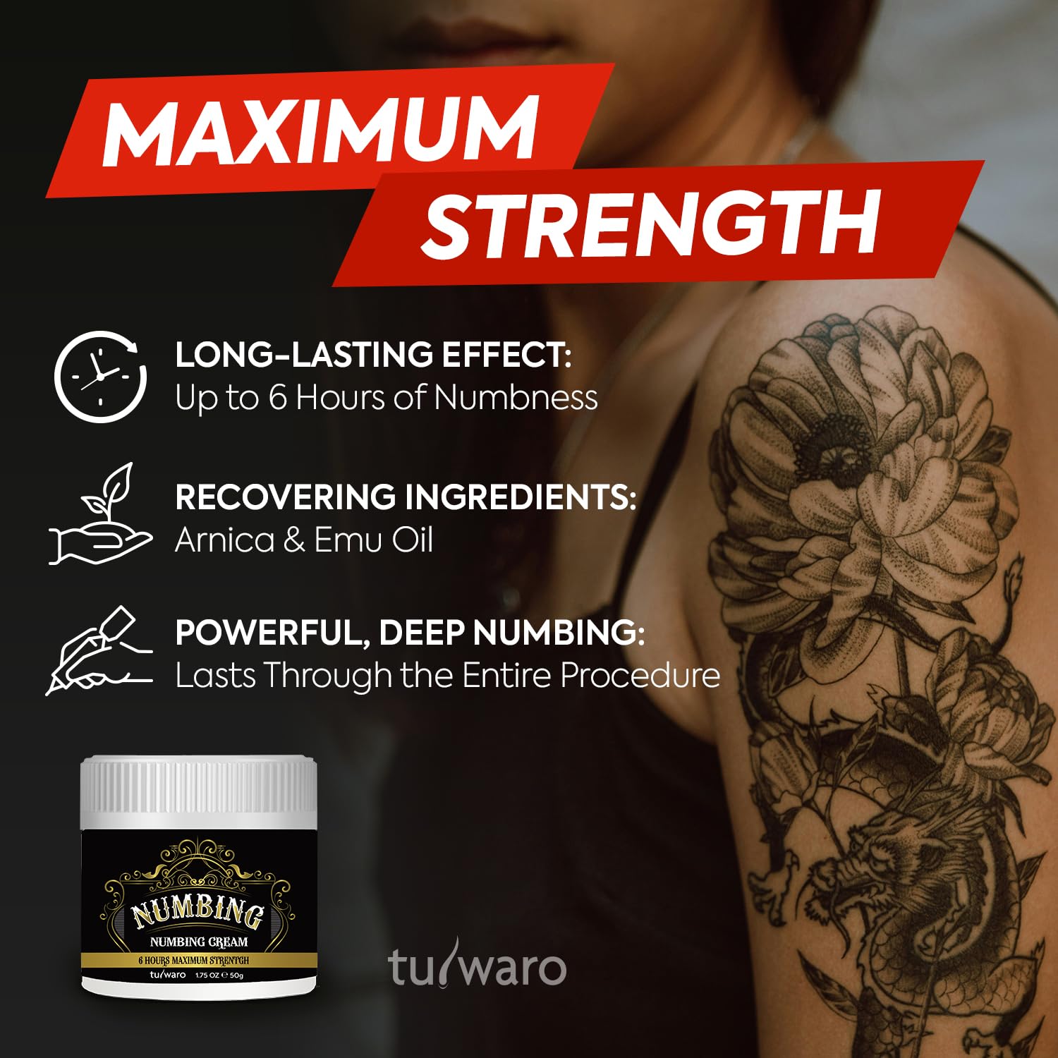 Condition photo showing New/Like New for numbing cream extra strength: relief long lasting & fast-absorbing with emu oil and arnica — non-greasy 50 ml