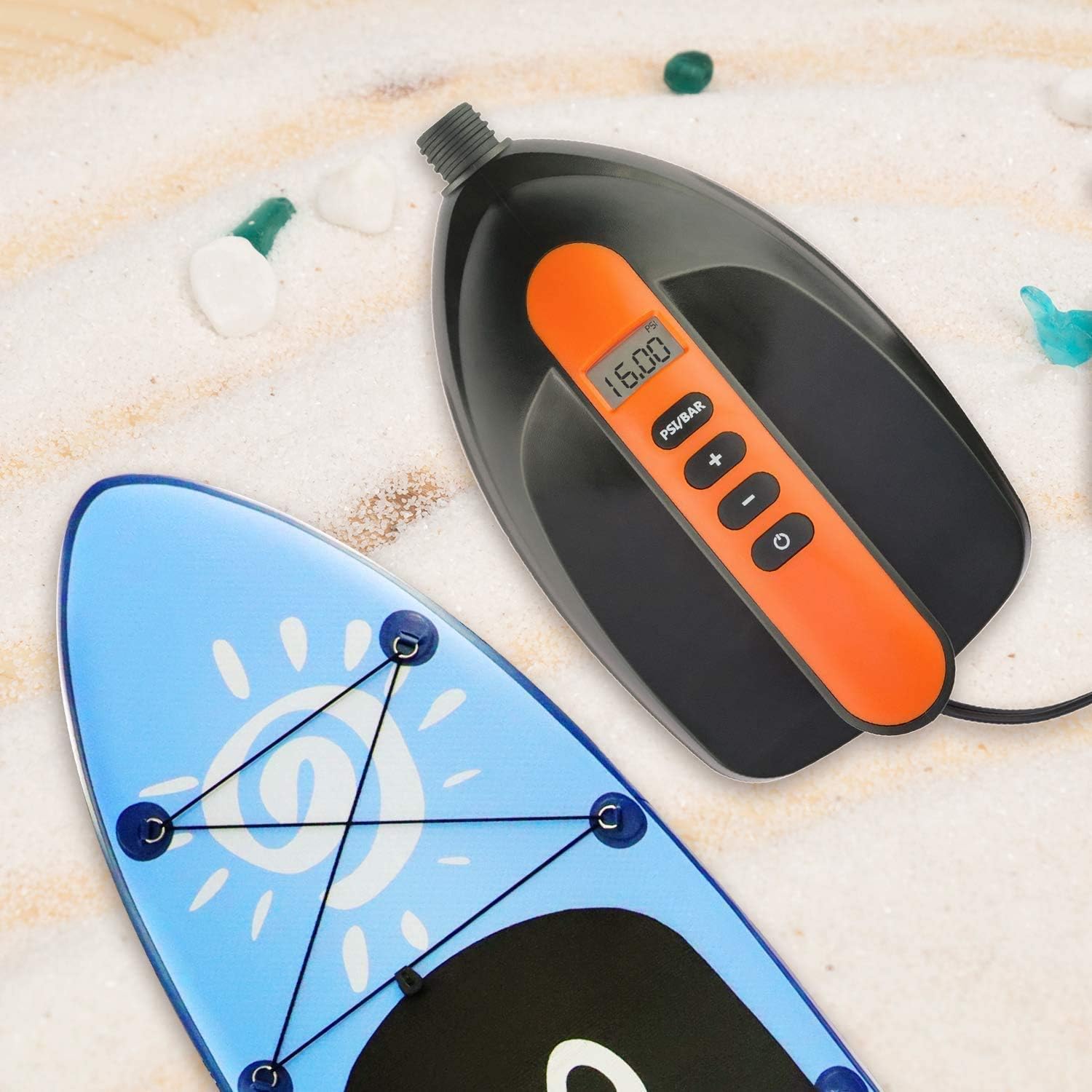 16PSI Max SUP Electric High Air Pump, Portable LCD Digital Electric Pump, 110W 12 Volt, Built in Temperature Sensor and Voltage Meter for Water Sport Inflatable SUP Stand Up Paddle Board : Sports & Outdoors