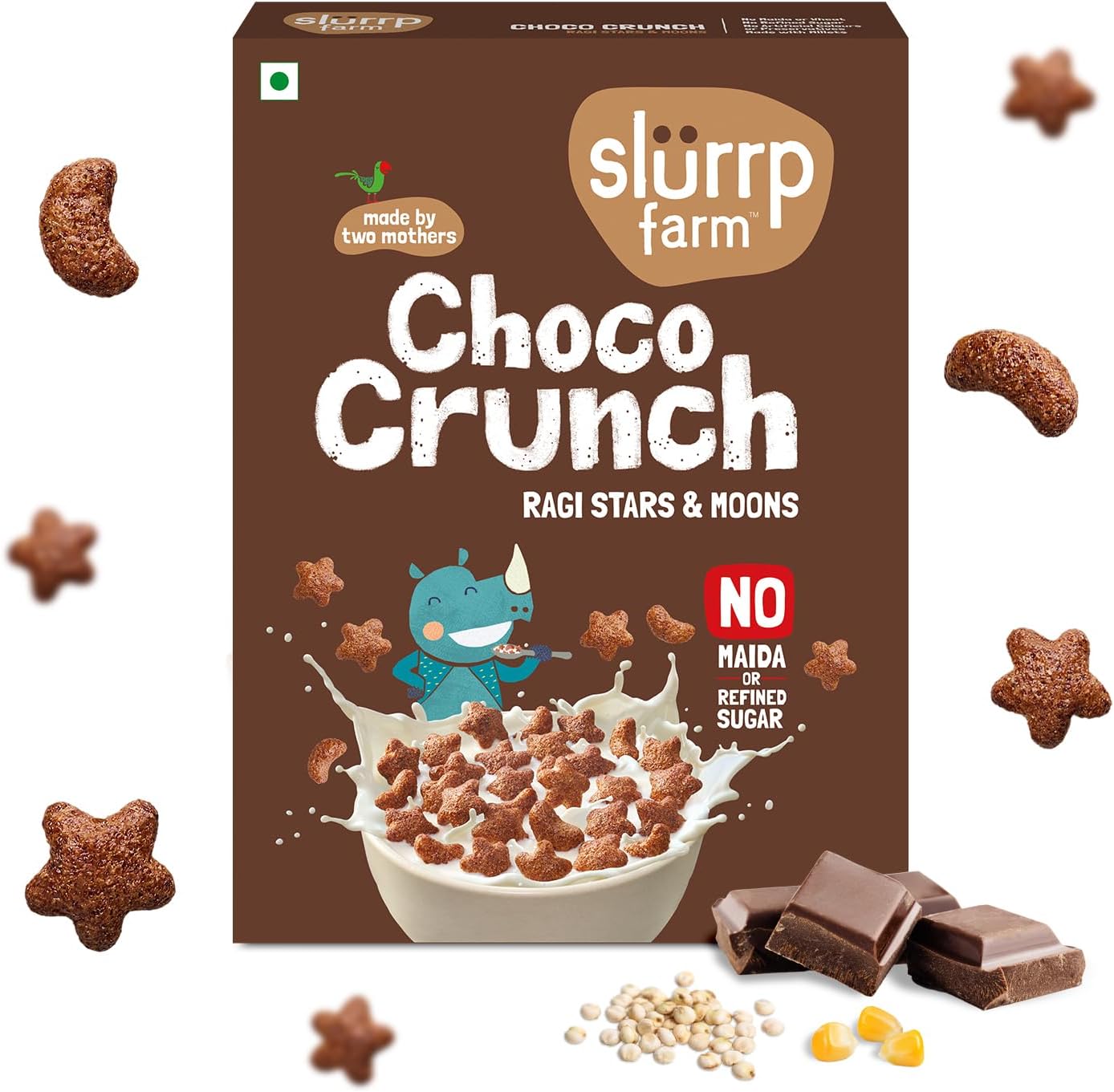 Slurrp Farm Choco Crunch Ragi Cereal | Crunchy Chocolate Breakfast with Stars & Moons | No Maida or Refined Sugar | Made with Millets | Kids Snack & Cereal | 10.58 Oz (300g)