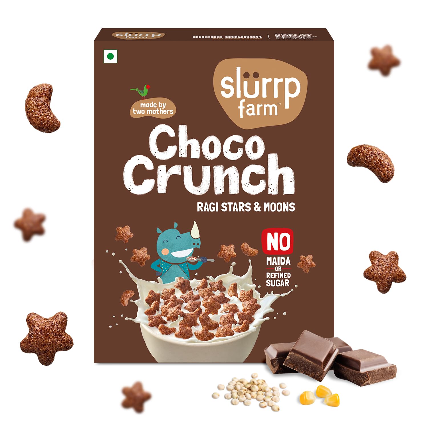 Slurrp Farm Choco Crunch Chocolate Cereal | No Maida, No Refined Sugar, No Added Colour | Ragi Stars and Moons | Healthy Breakfast for Kids | 300 g