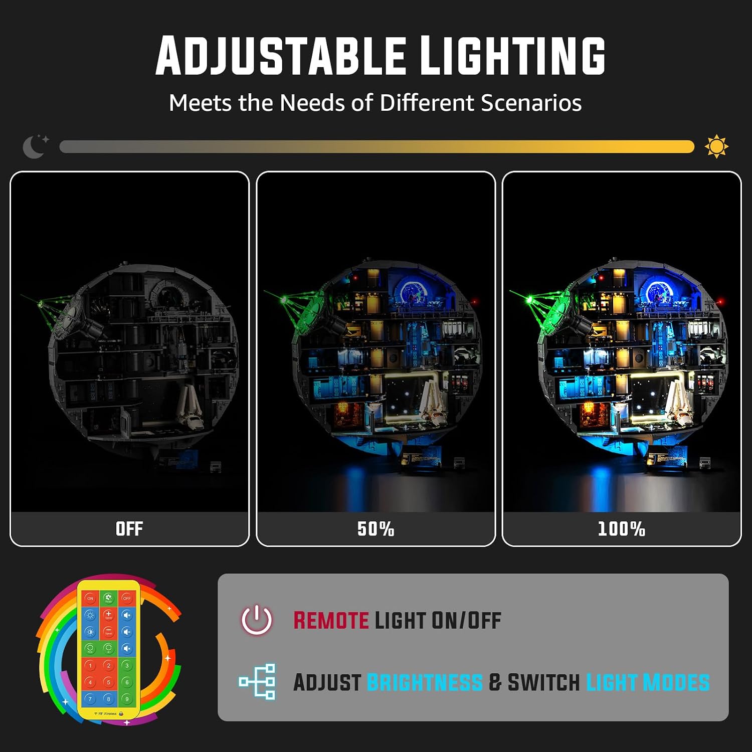 Nitemode Light Kit for LEGO 75419 Death Star, Remote, Lights Only image 3