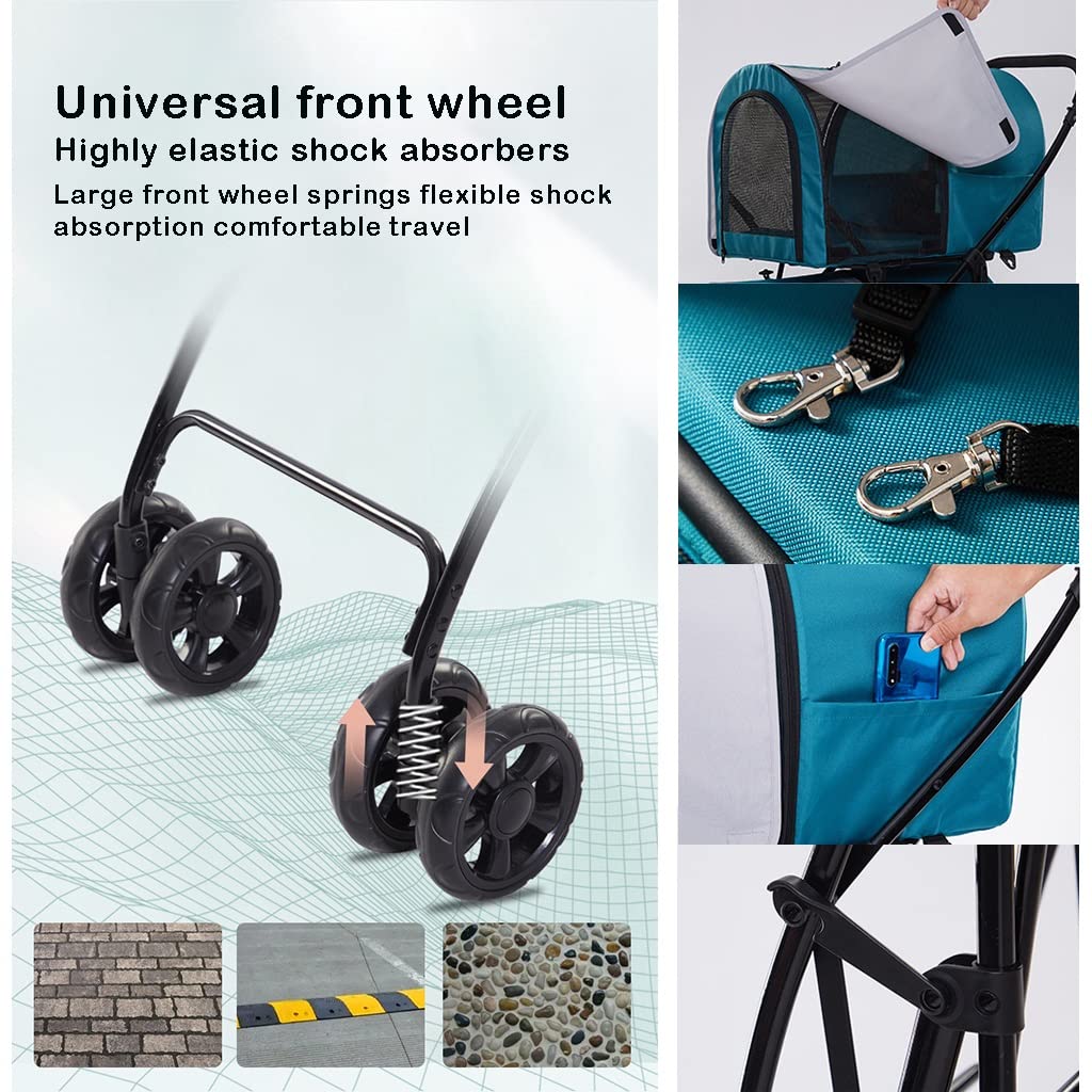 2 Layers Pet Cat Stroller Travel Carrier Double Dog Pram Pet Gear 4 Wheel Pet Stroller Pushchair Lightweight Pet Strollers for Dogs and Cats, Great for Twin or Multiple