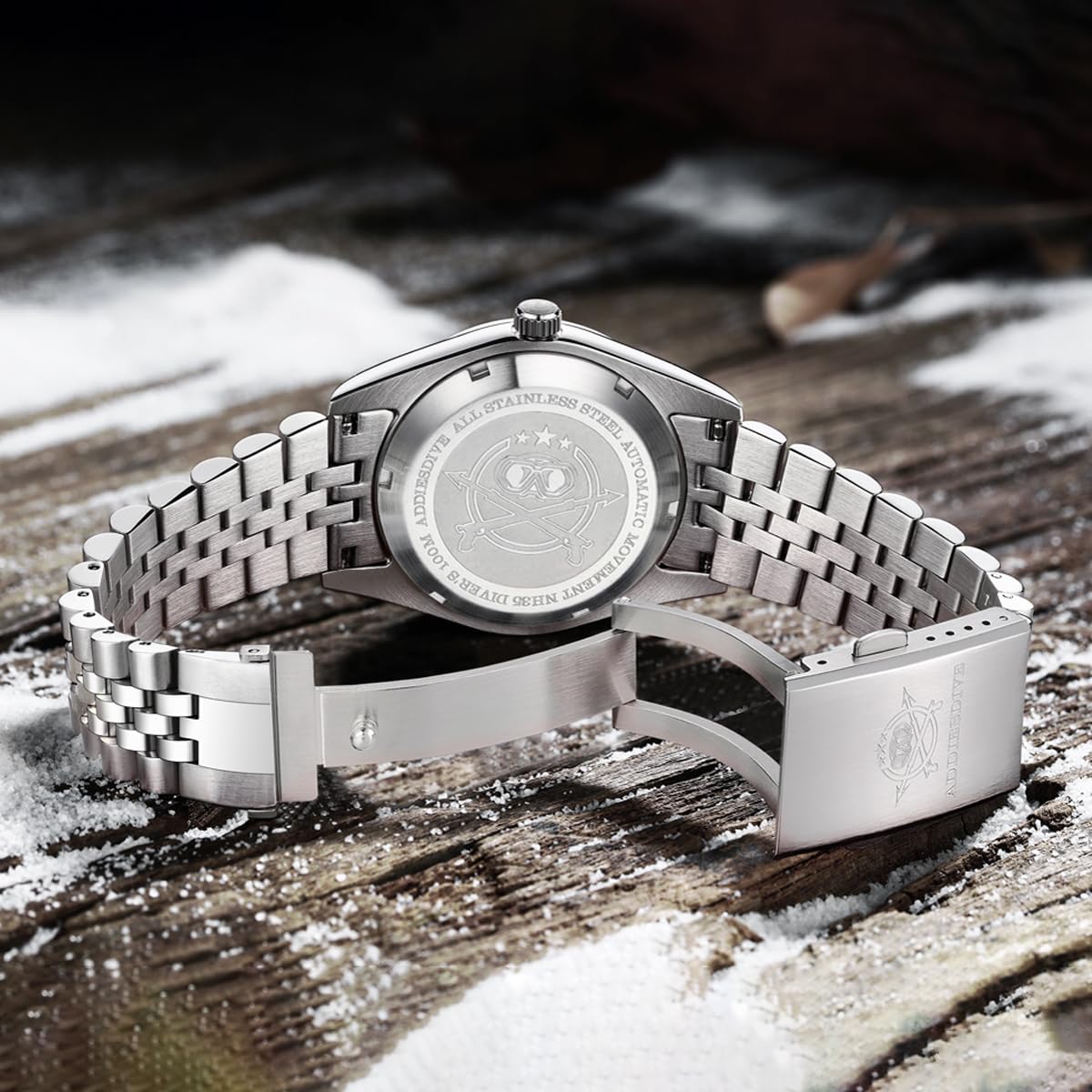 ADDIEDIVE 39MM Orologio Automatico da Uomo Ripple Quadrante Solid Steel Band NH35a Movimento