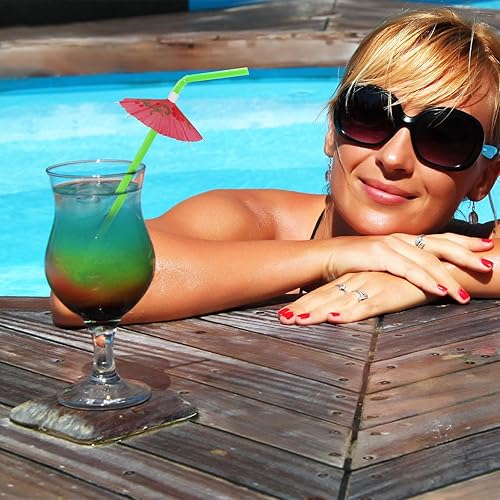 Miniatura 4 de Dohia Umbrella Straws for Cocktails Hawaiian Party Straws Disposable Parasol Drinking Plastic Straws Drink Umbrella Straws for Tropical Hawaiian