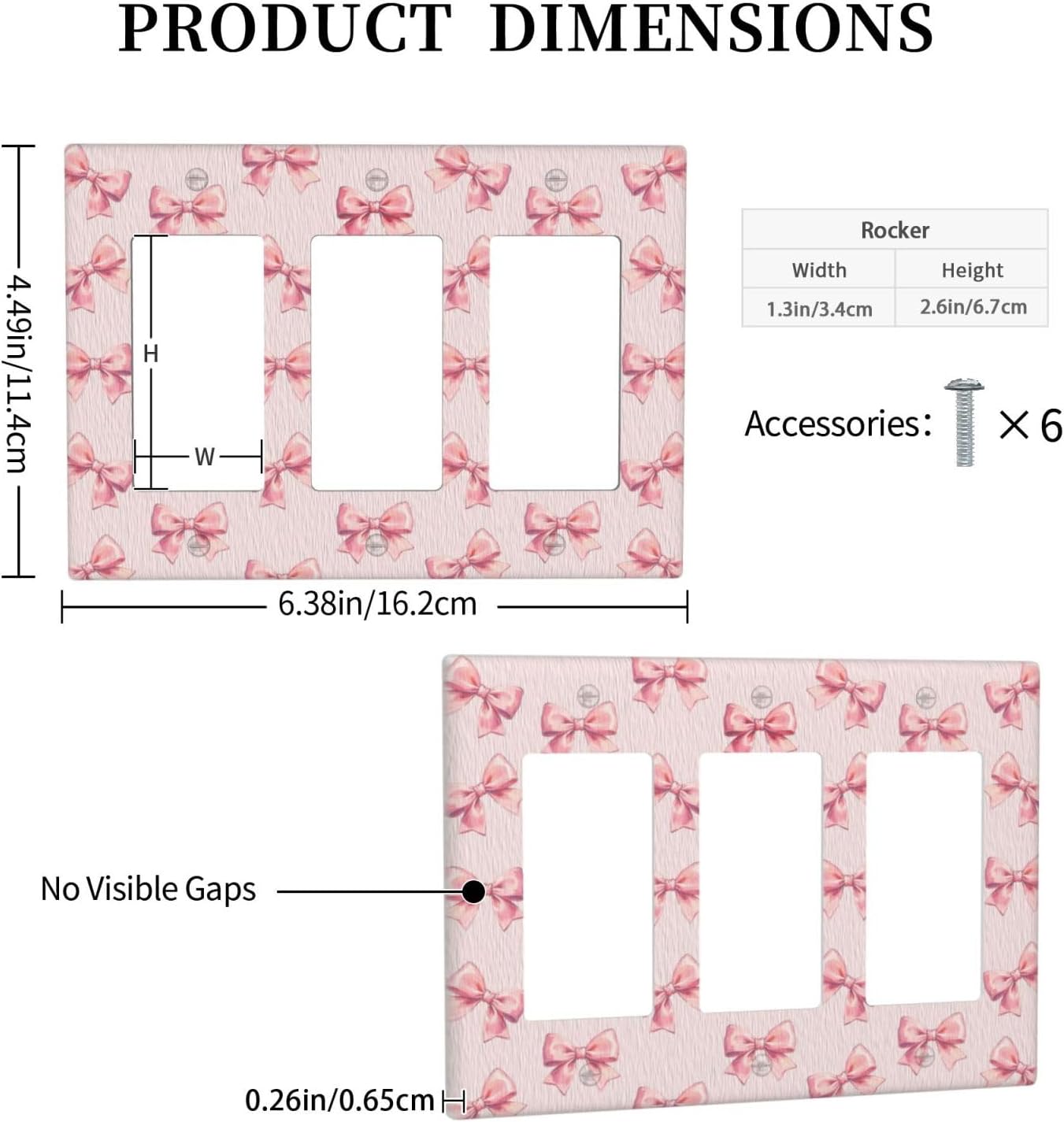 Decorative Outlet Covers Pink Bow 3 Gang Light Switch Cover Plate Triple Rocker Wall Plates for Electrical Outlets Switch Plate Covers for Girl‘s Room Bedroom Home Decor