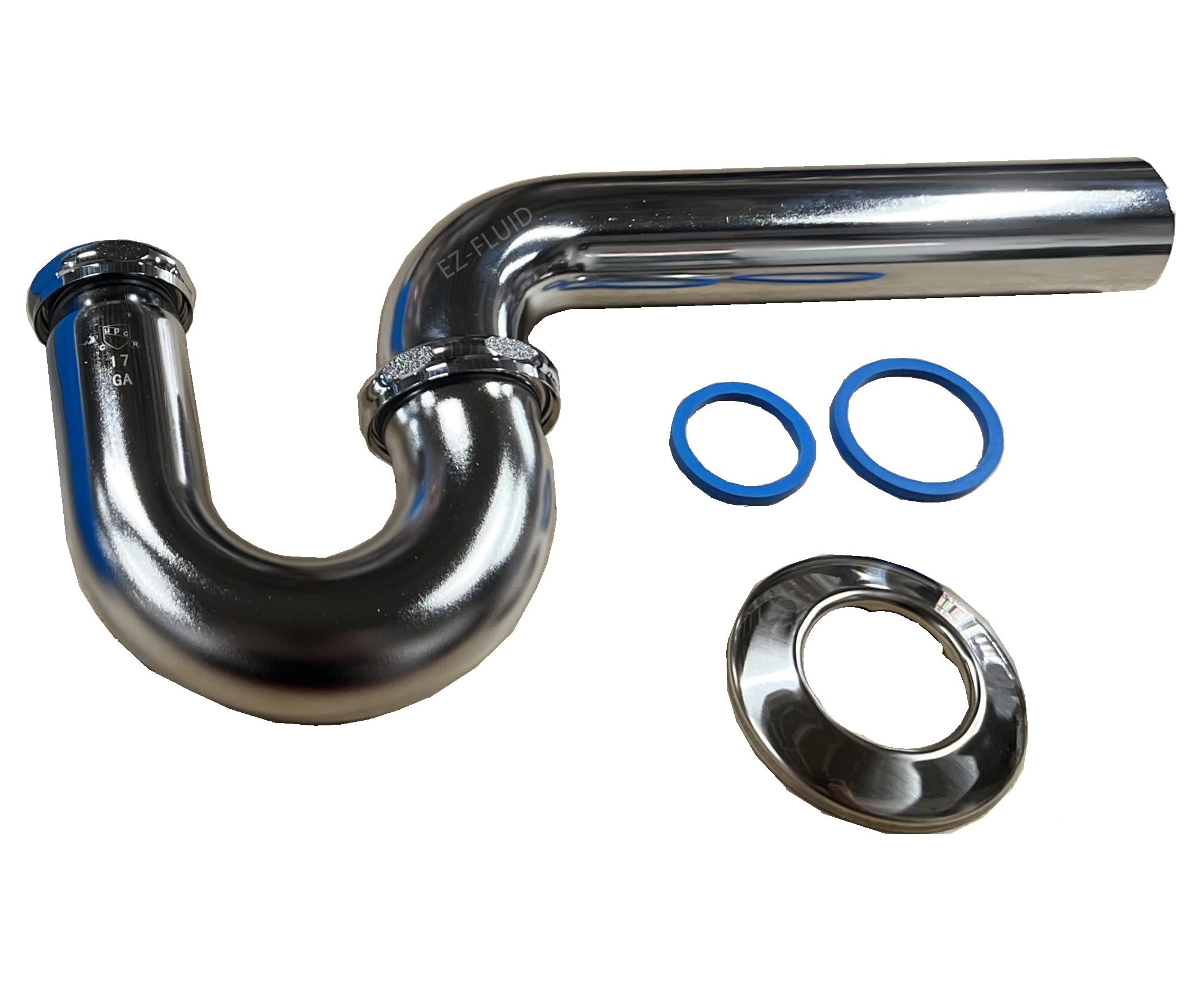 EZ-Fluid Fregadero de baño de latón cromado de calibre 17 con tuercas de latón, para lavabo, drenaje de residuos, kit tubular de trampa P, grado comercial