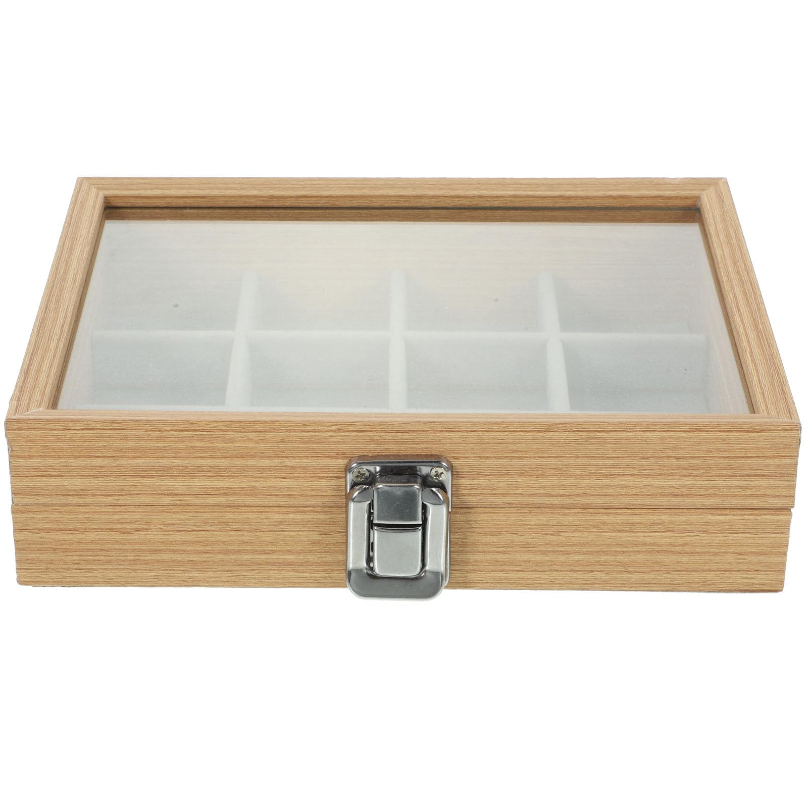 GARVALON Wooden Jewelry Box with 12 Grid Compartments, Lid Jewelry Organizer Case, Portable Multi-Grid Ring Storage for Travel and Home