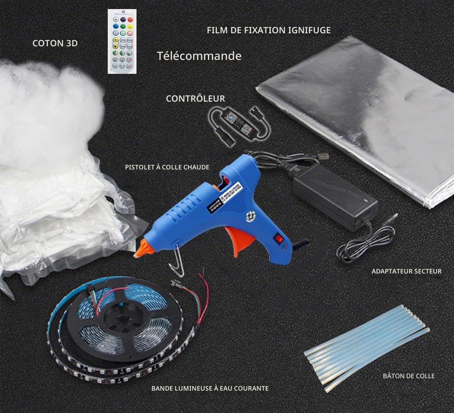Kit D'éclairage LED 3D Nuage Lumineux Multicolore en Coton,Créez Une Atmosphère Étonnante avec Synchronisation De La Musique pour Chambre À Coucher, Salle De Jeux,Fête Bande Lumineuse