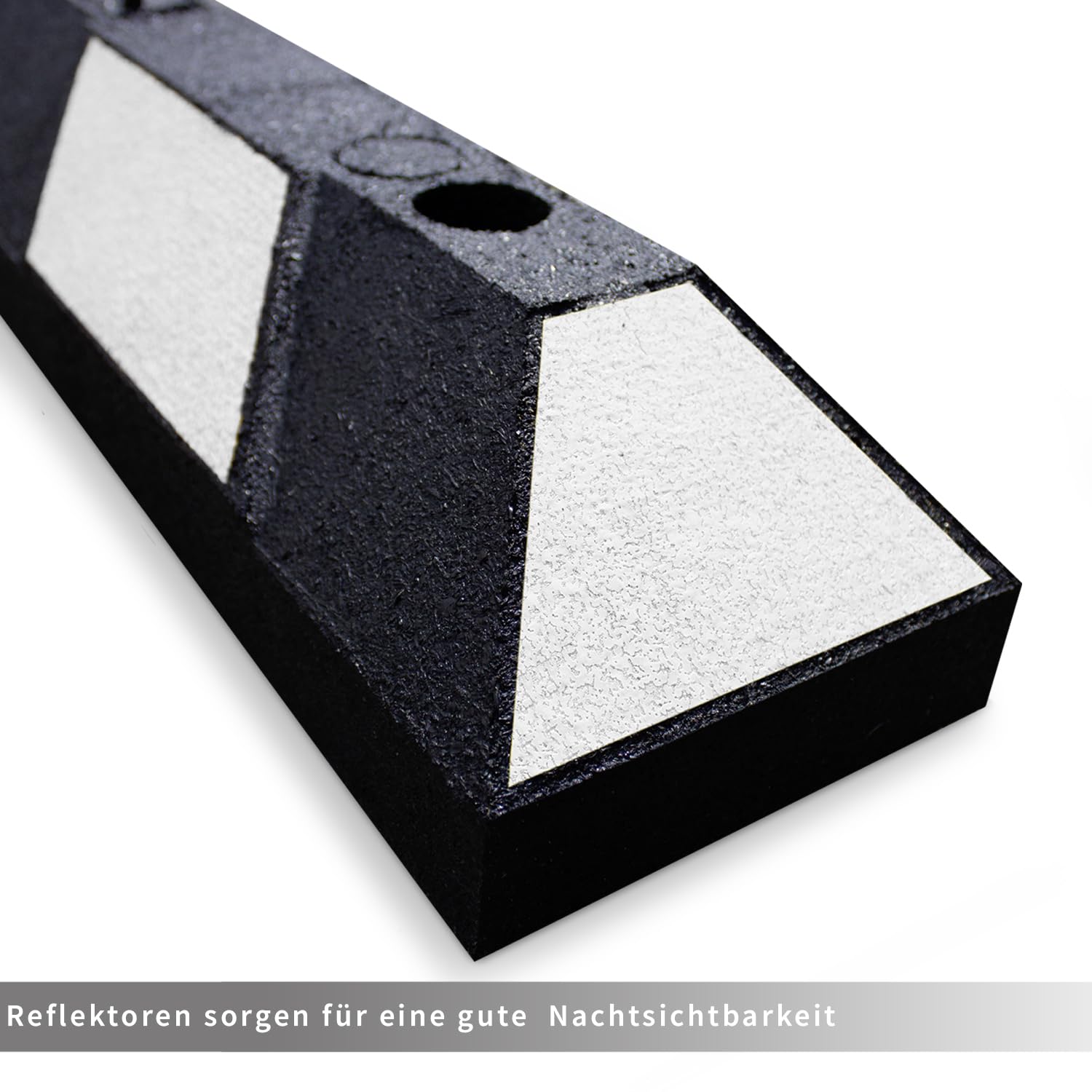 wolk Parkplatzbegrenzer 180 cm Radstopper Hartgummi, Parkhilfe Garage | Mit Reflexstreifen, für Stellplatz, Carport und Parkplatz. Für Beton und Asphalt geeignet