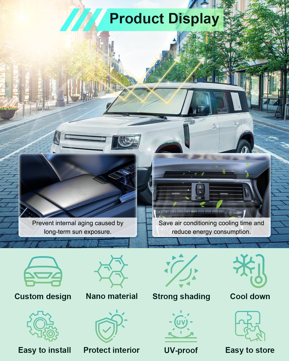 [Mise à Niveau] GAFAT Compatible avec Land Rover Defender 90 110 2020-2025 2026 Pare-Soleil intérieur, Defender 110 Accessoires Parasole Pare-Soleil Protection Solaire, Refroidissement, Protection UV