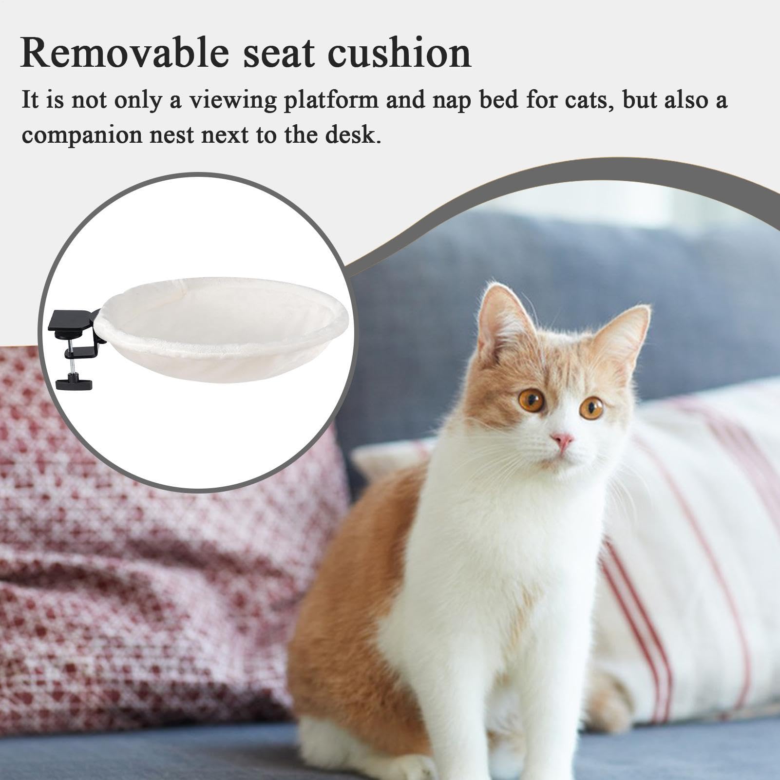 Cat Bed For Desk - 180° Rotating Kitten Hammock, Supporting Up To 50 Lbs | Comfortable Lounging And Resting, Washable Cat Bed For Sleeping Indoors, Balcony, Bookshelf, Windowsill Or Workplace