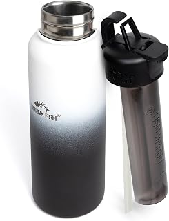 Bottle & Lid | Stainless Steel with Double Wall Vacuum Insulation Bottle, Lid & Flask | Concealed Flask for Spirits Camouflage | Secret Spirits Container | Black & White Ombre