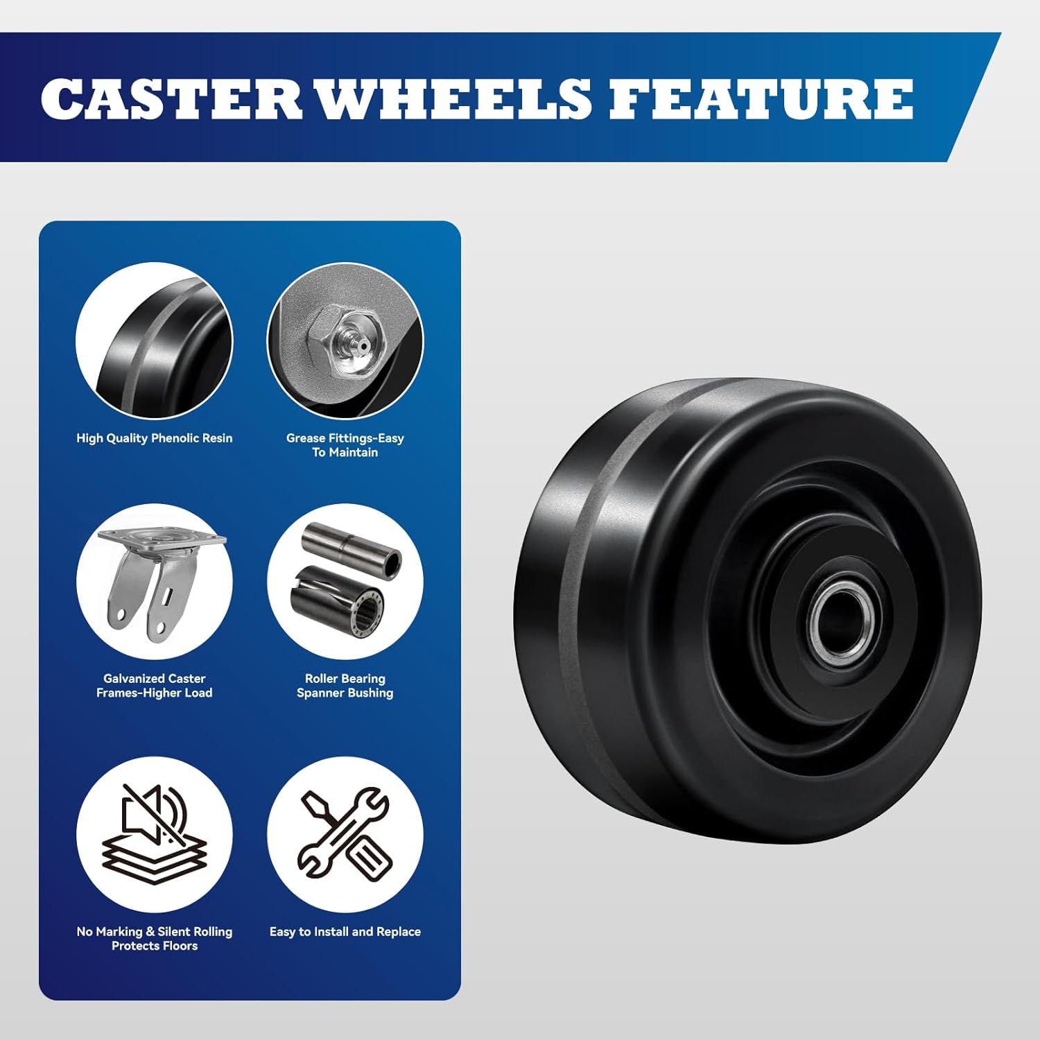 4 Inch Caster Wheels, Phenolic Wheel with Strong Capacity 900 LB Capacity Per Wheel, High Temperature Resistance: -50F to +250F. Use for Trolleys, Flatbeds, Trailer Jack(2 Pack)