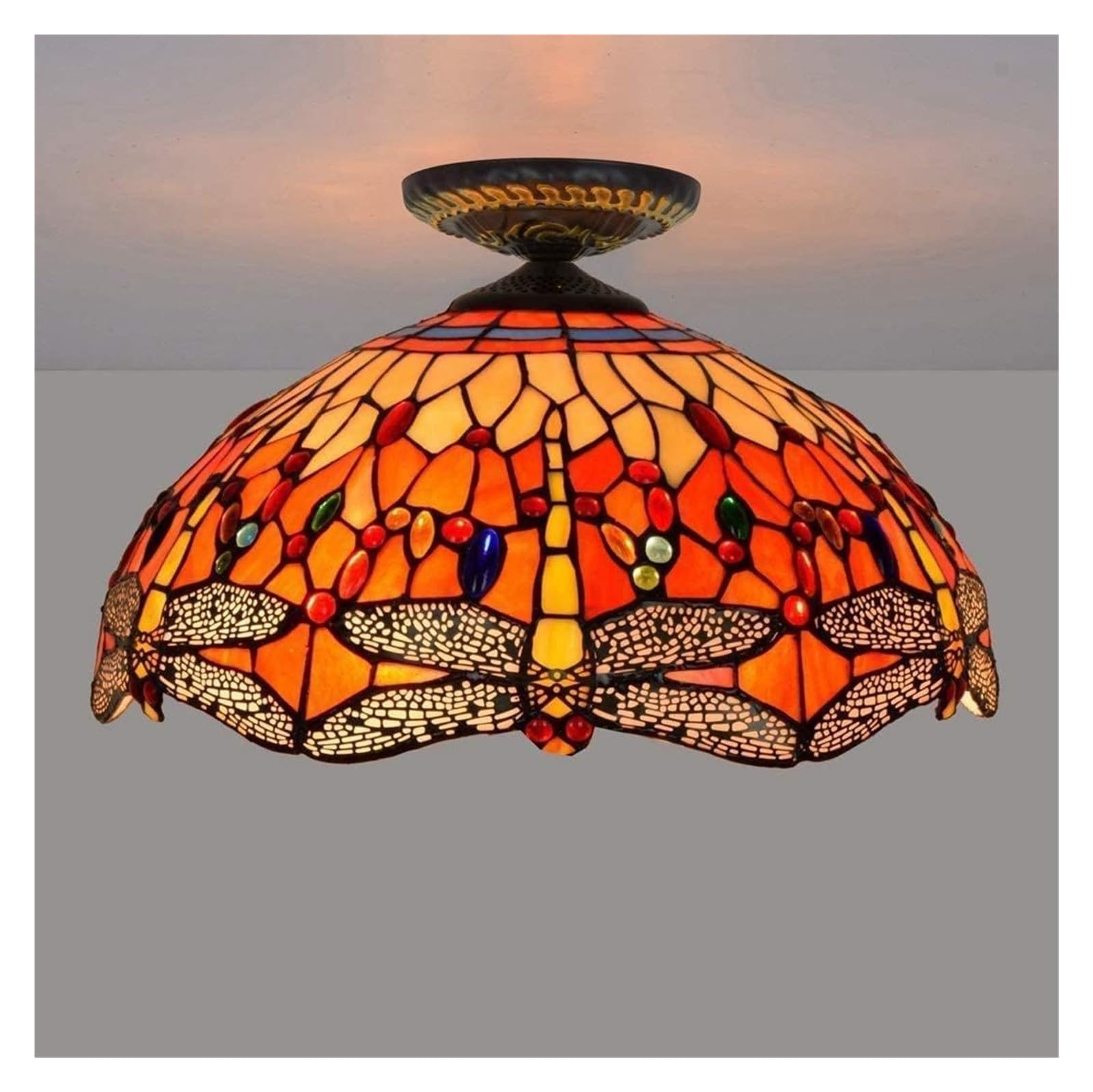 Lampa Sufitowa Lampa Sufitowa W Stylu Tiffany, Lampa Sufitowa 16 Cali Dragonfly Red Design I Witraż Lampa Sufitowa W Stylu Tiffany Do Sypialni
